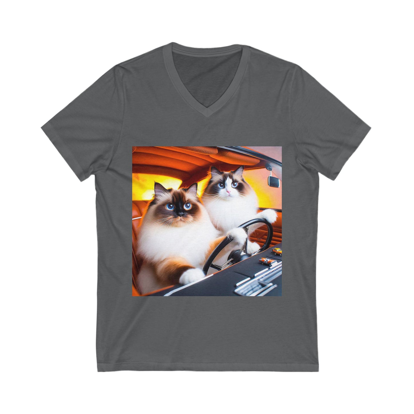 Wacky Ragdoll Cat Unisex Jersey Short Sleeve V-Neck Tee