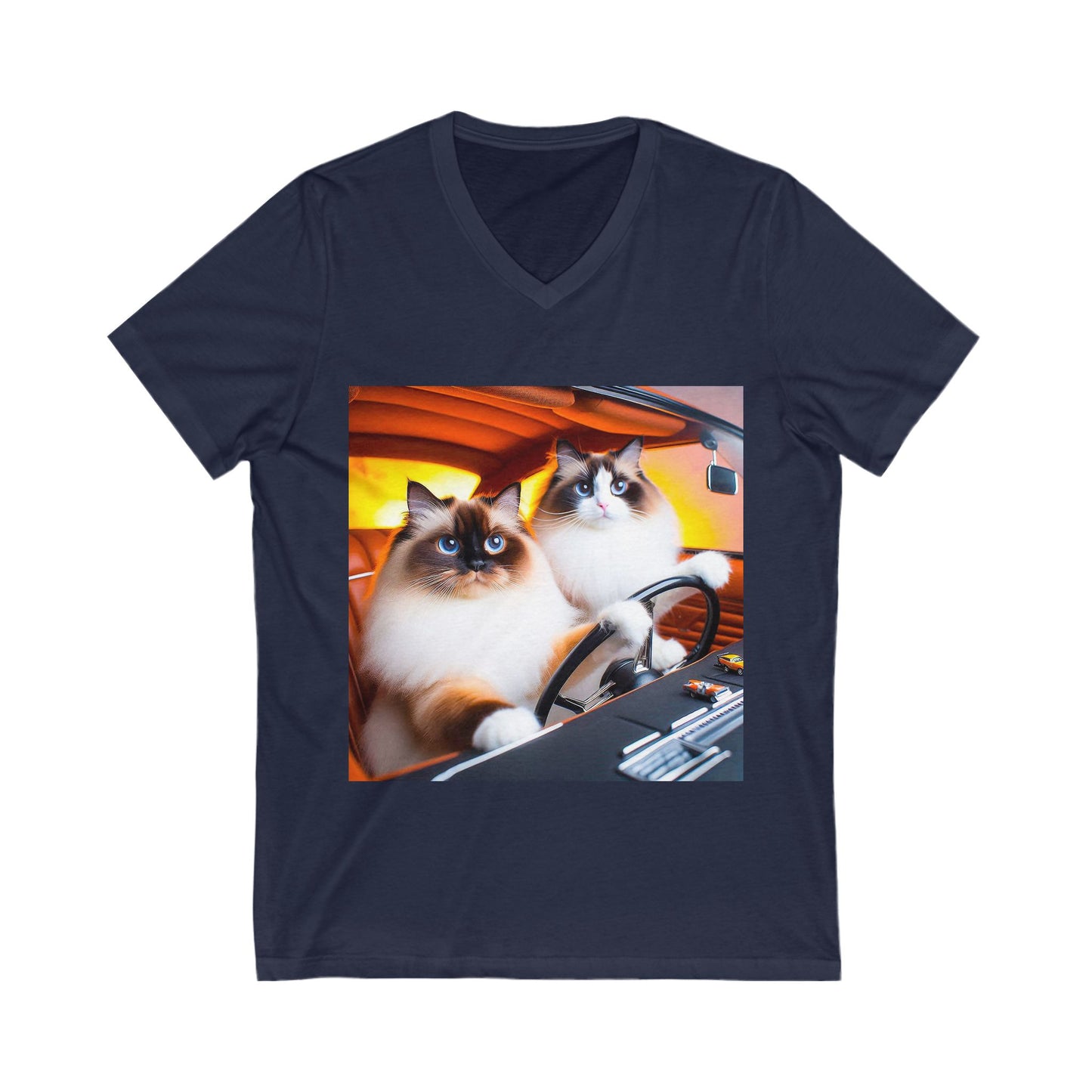 Wacky Ragdoll Cat Unisex Jersey Short Sleeve V-Neck Tee