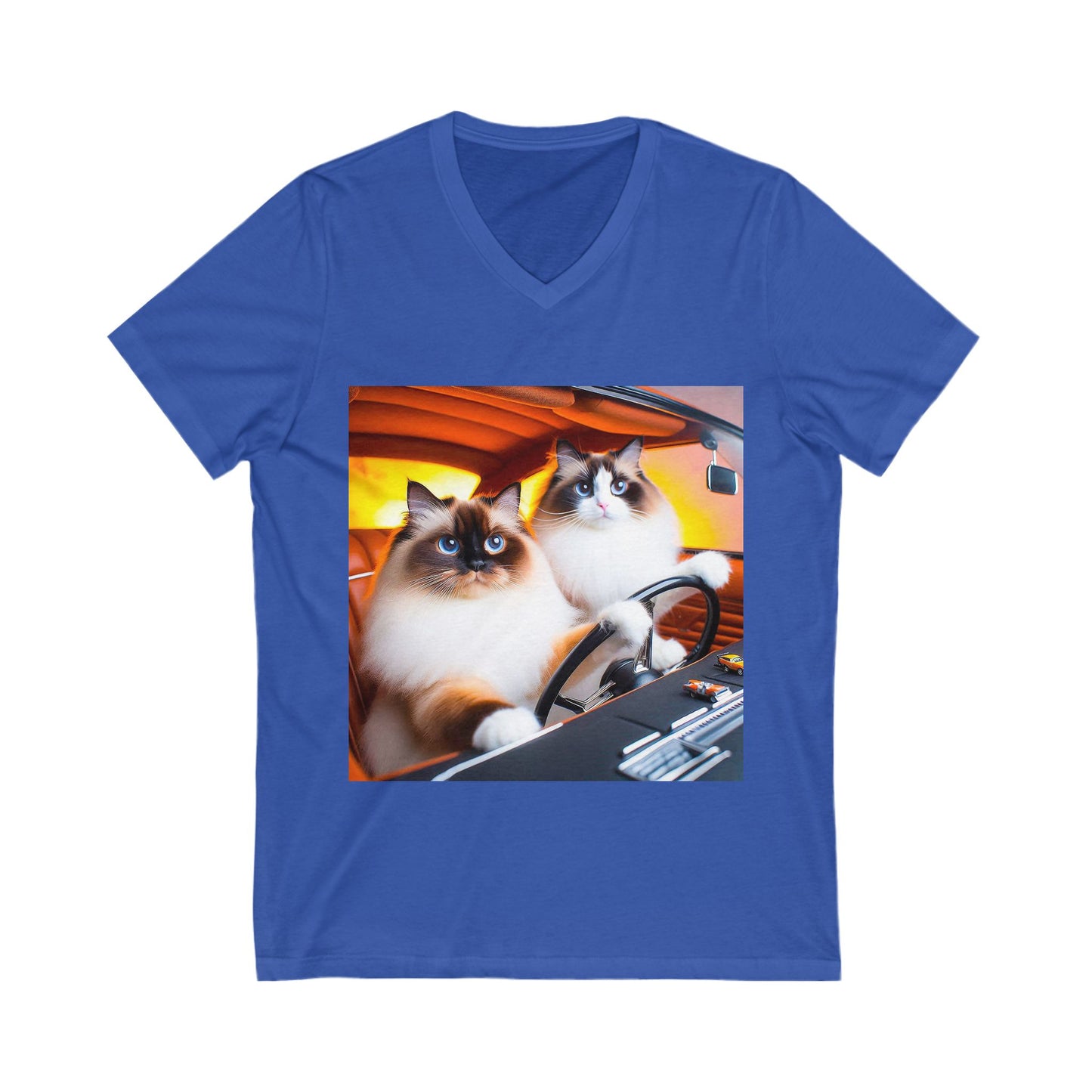 Wacky Ragdoll Cat Unisex Jersey Short Sleeve V-Neck Tee