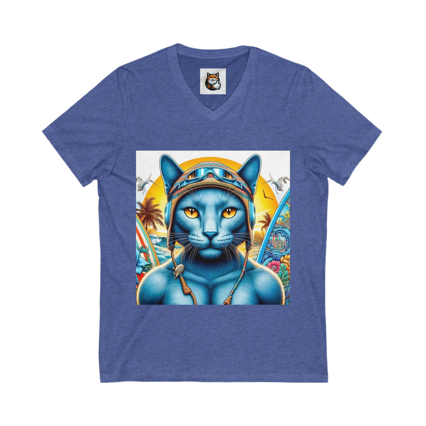 Russian Blue Cat Unisex Jersey Short Sleeve V-Neck Tee