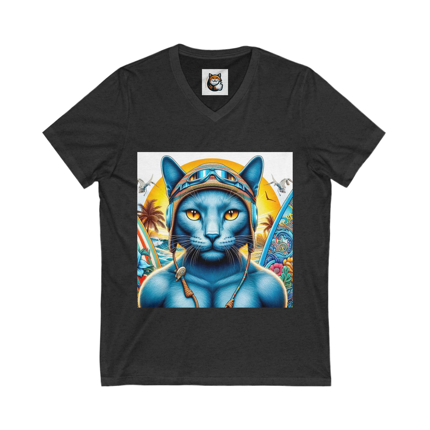 Russian Blue Cat Unisex Jersey Short Sleeve V-Neck Tee