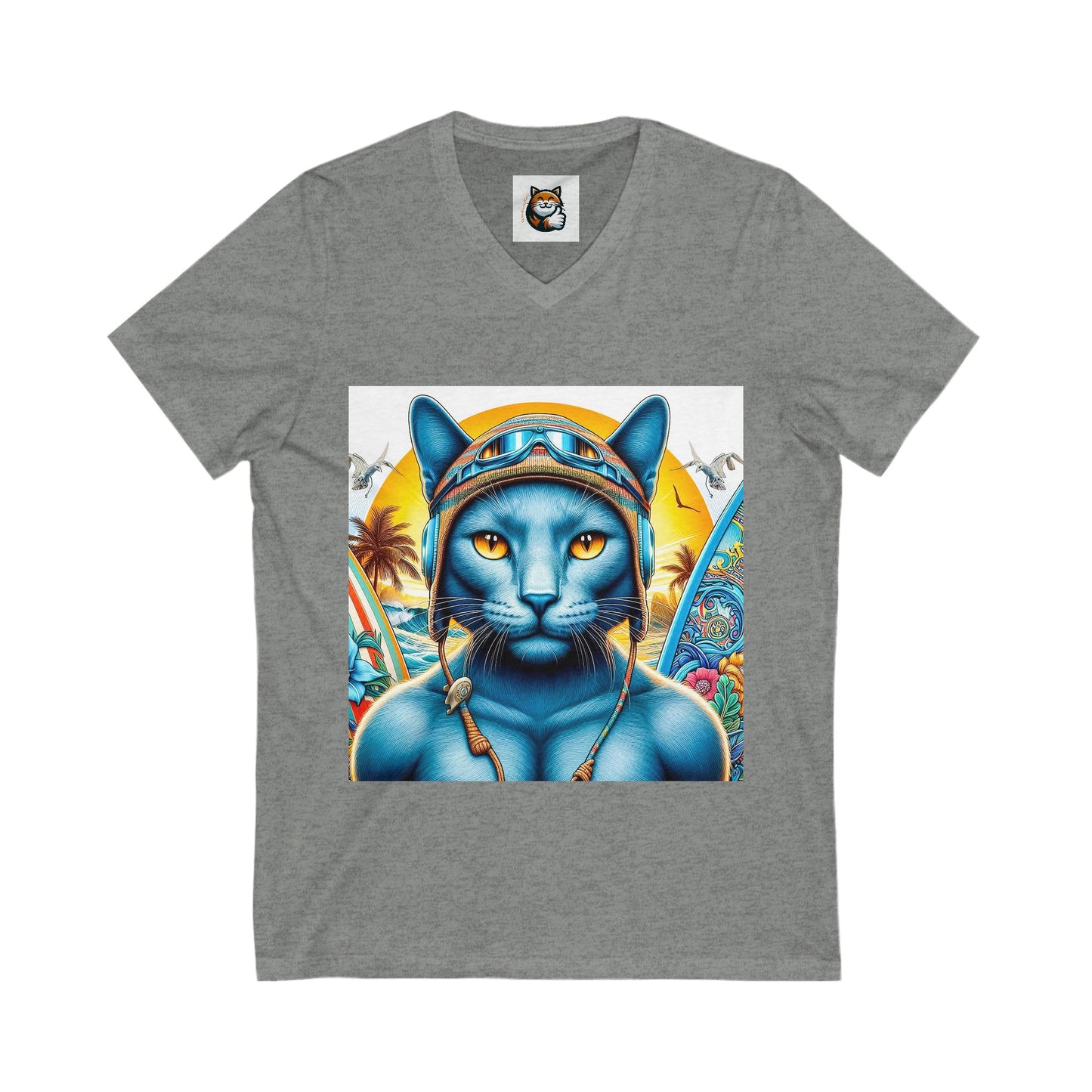 Russian Blue Cat Unisex Jersey Short Sleeve V-Neck Tee