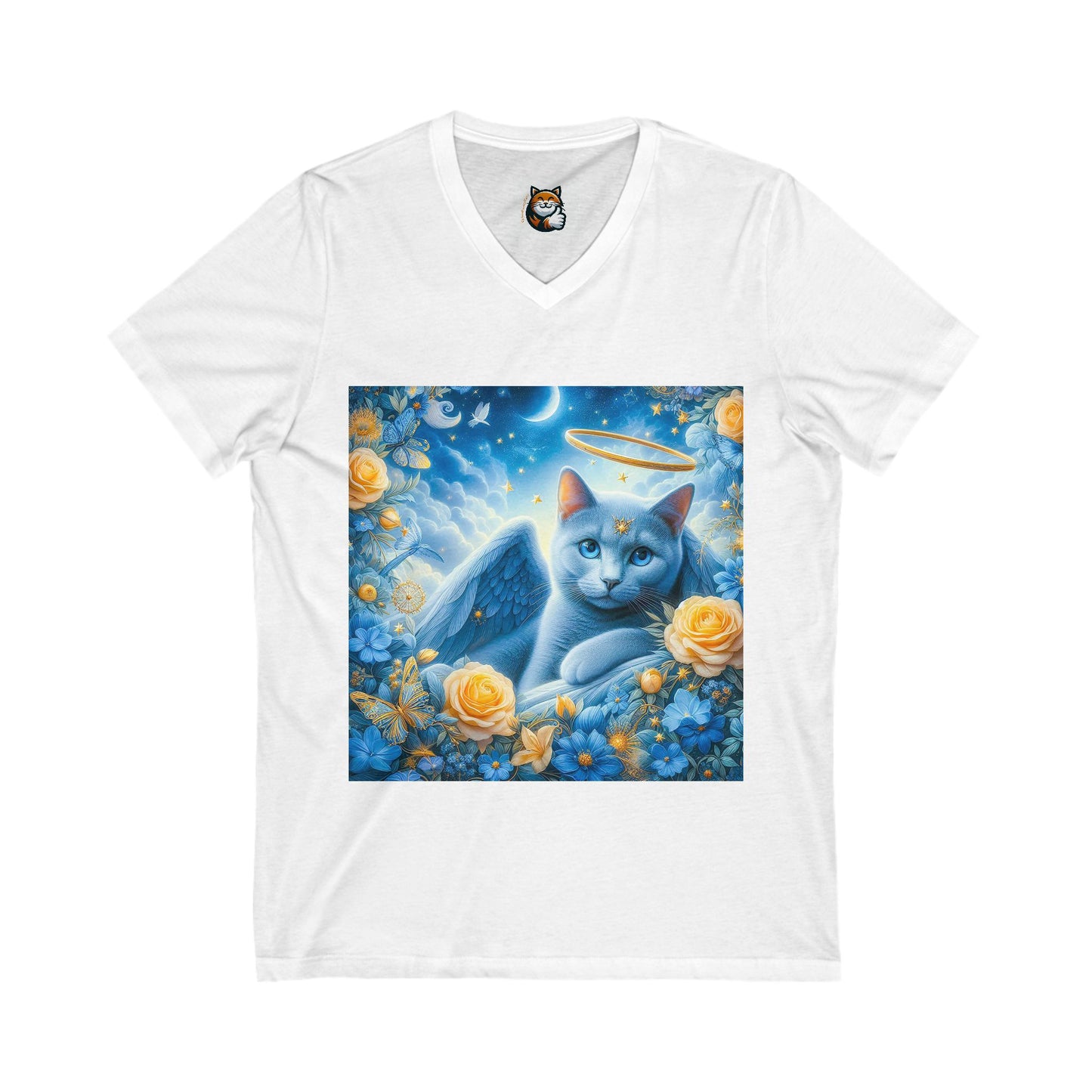 Russian Blue Cat Unisex Jersey Short Sleeve V-Neck Tee