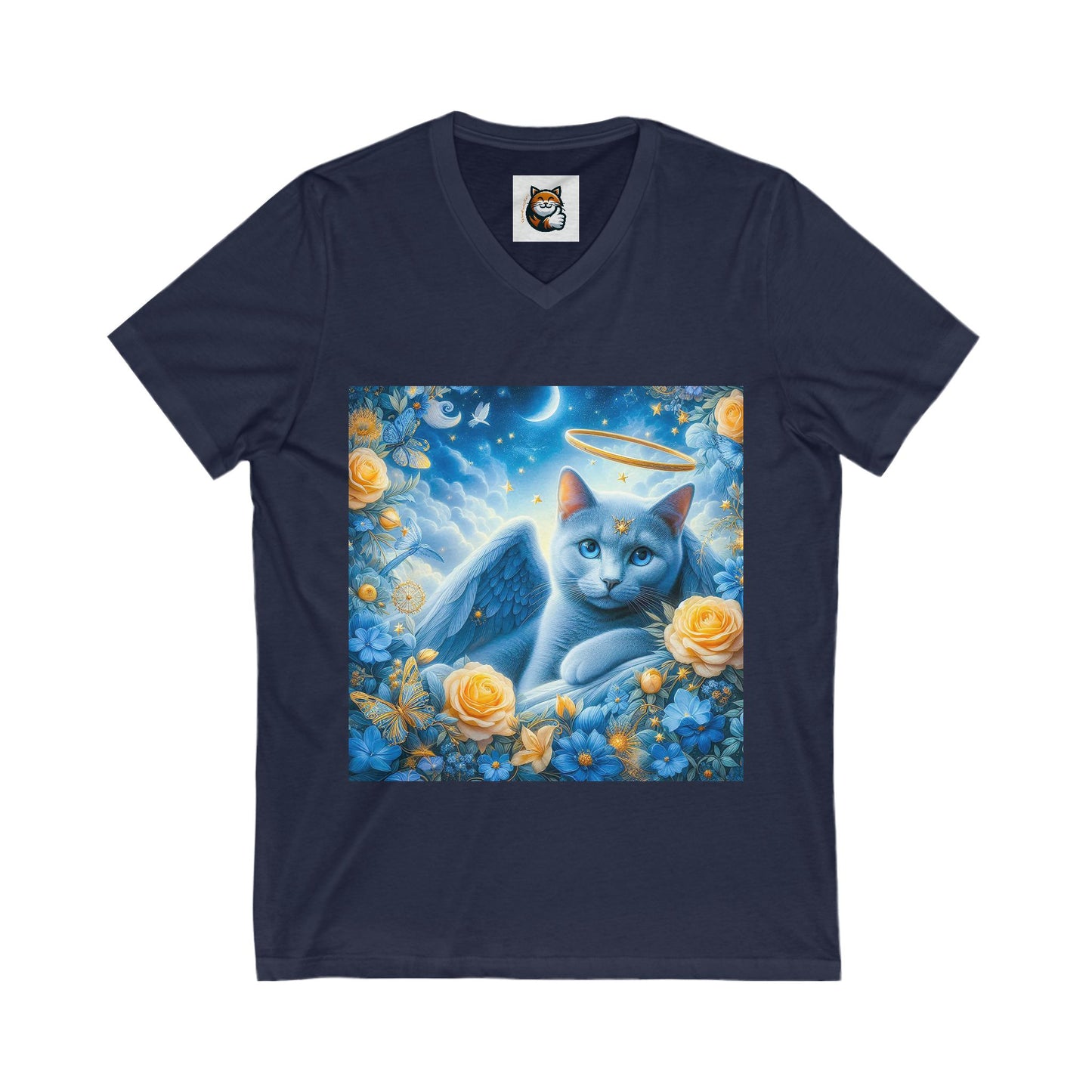 Russian Blue Cat Unisex Jersey Short Sleeve V-Neck Tee