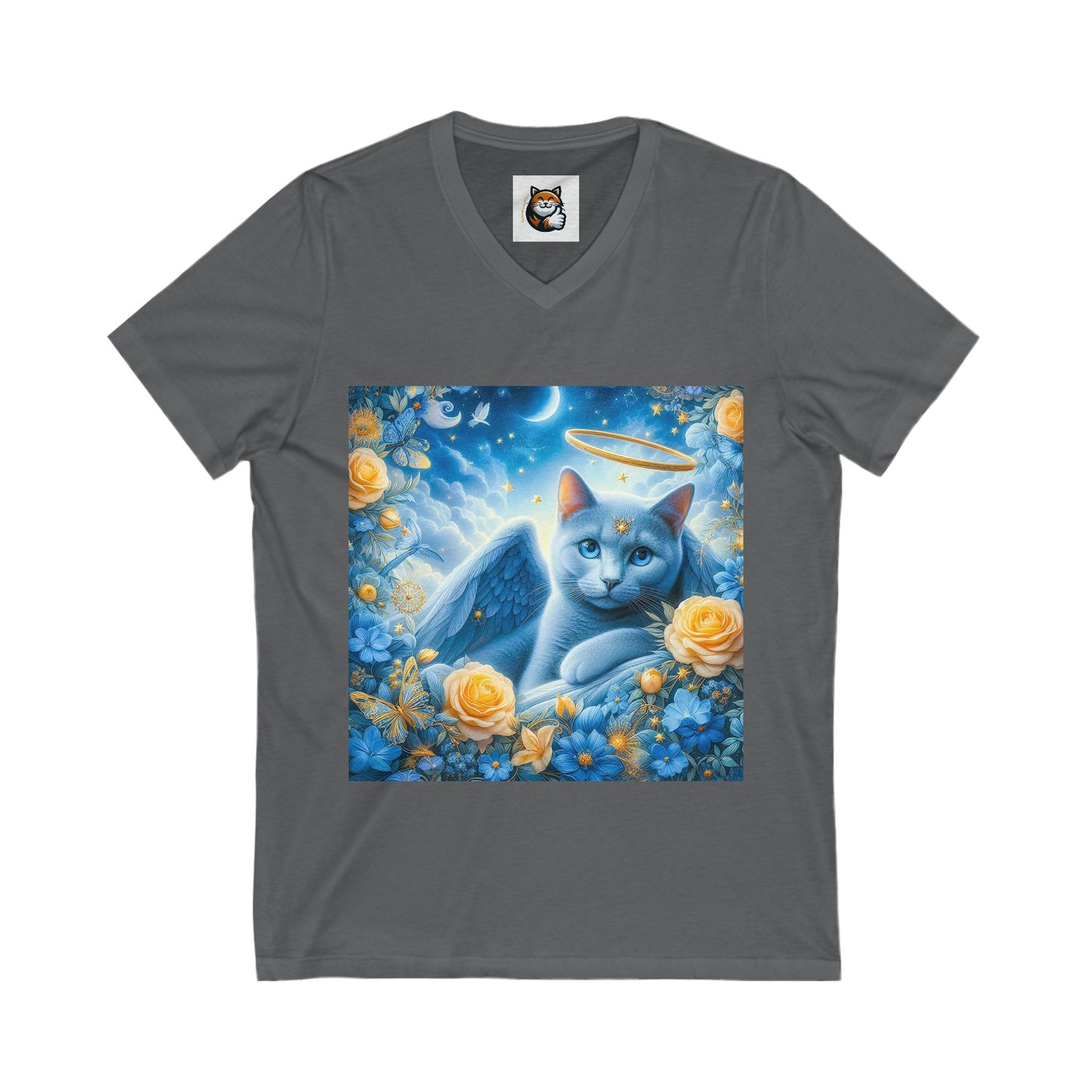 Russian Blue Cat Unisex Jersey Short Sleeve V-Neck Tee