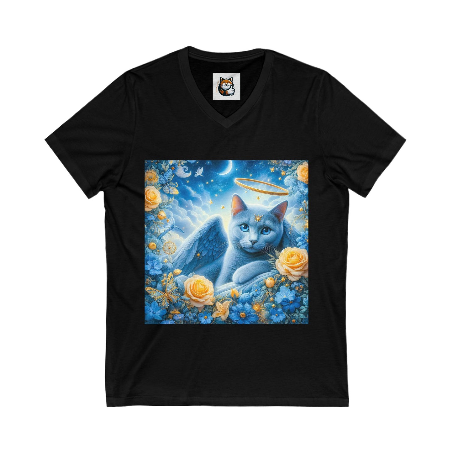 Russian Blue Cat Unisex Jersey Short Sleeve V-Neck Tee