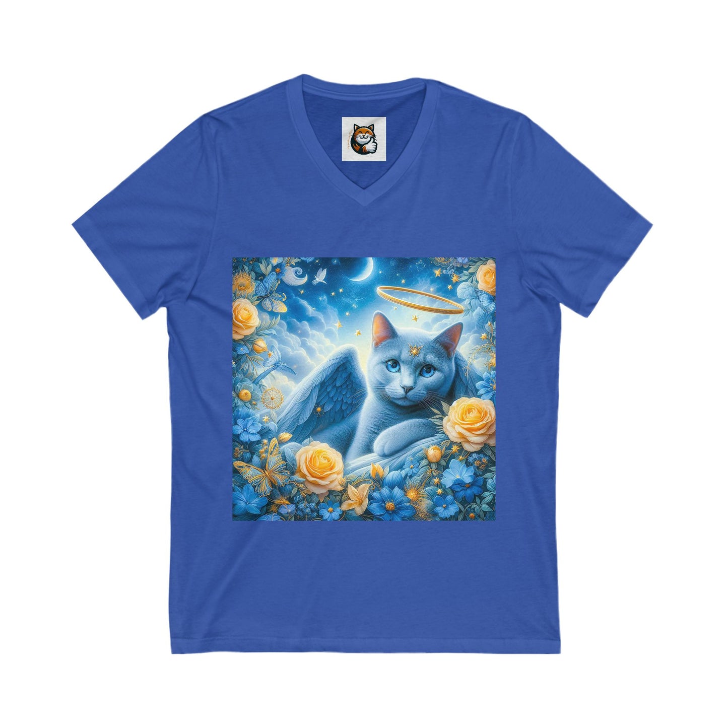 Russian Blue Cat Unisex Jersey Short Sleeve V-Neck Tee