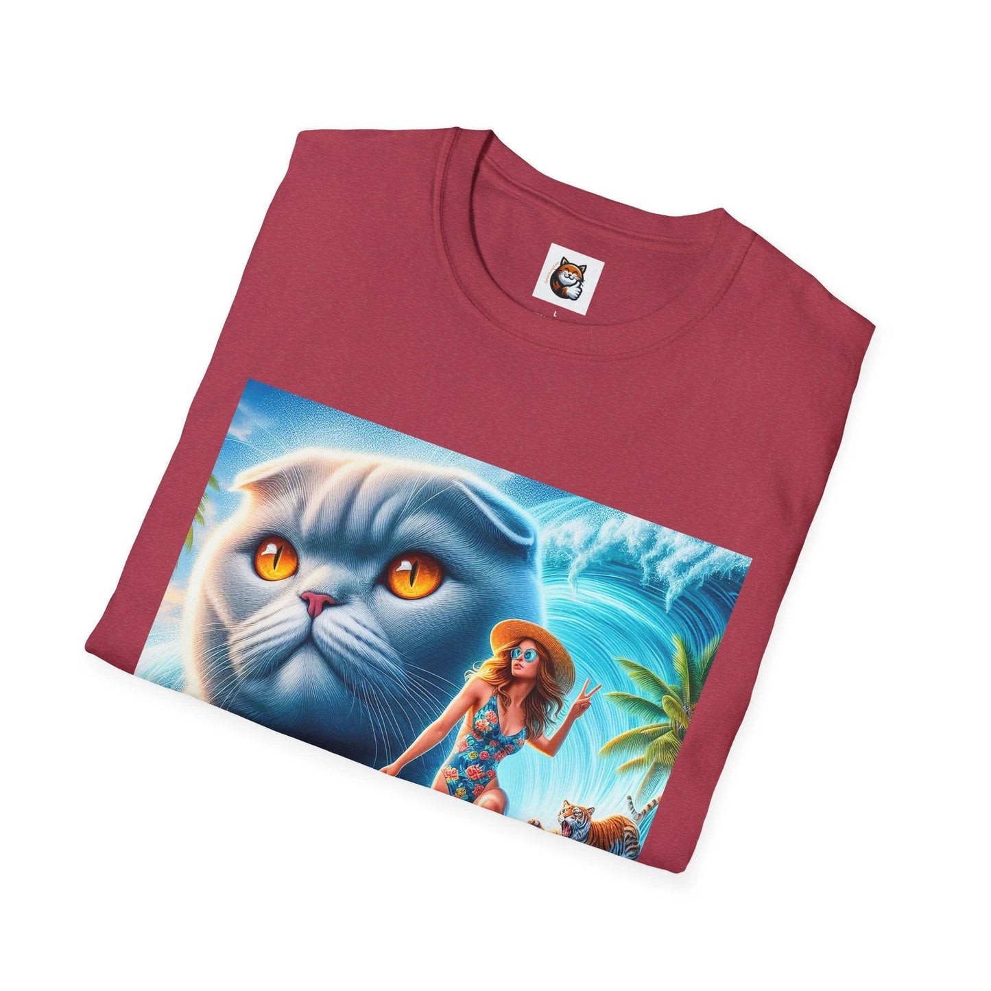 Scottish Fold Cat surfer girl T-Shirt by Printify