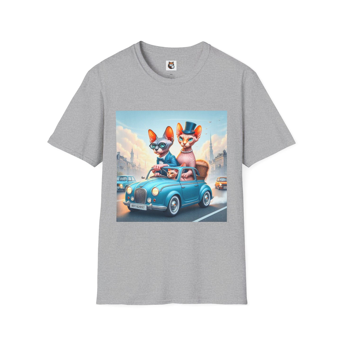 Wacky Sphynx Cat blue car