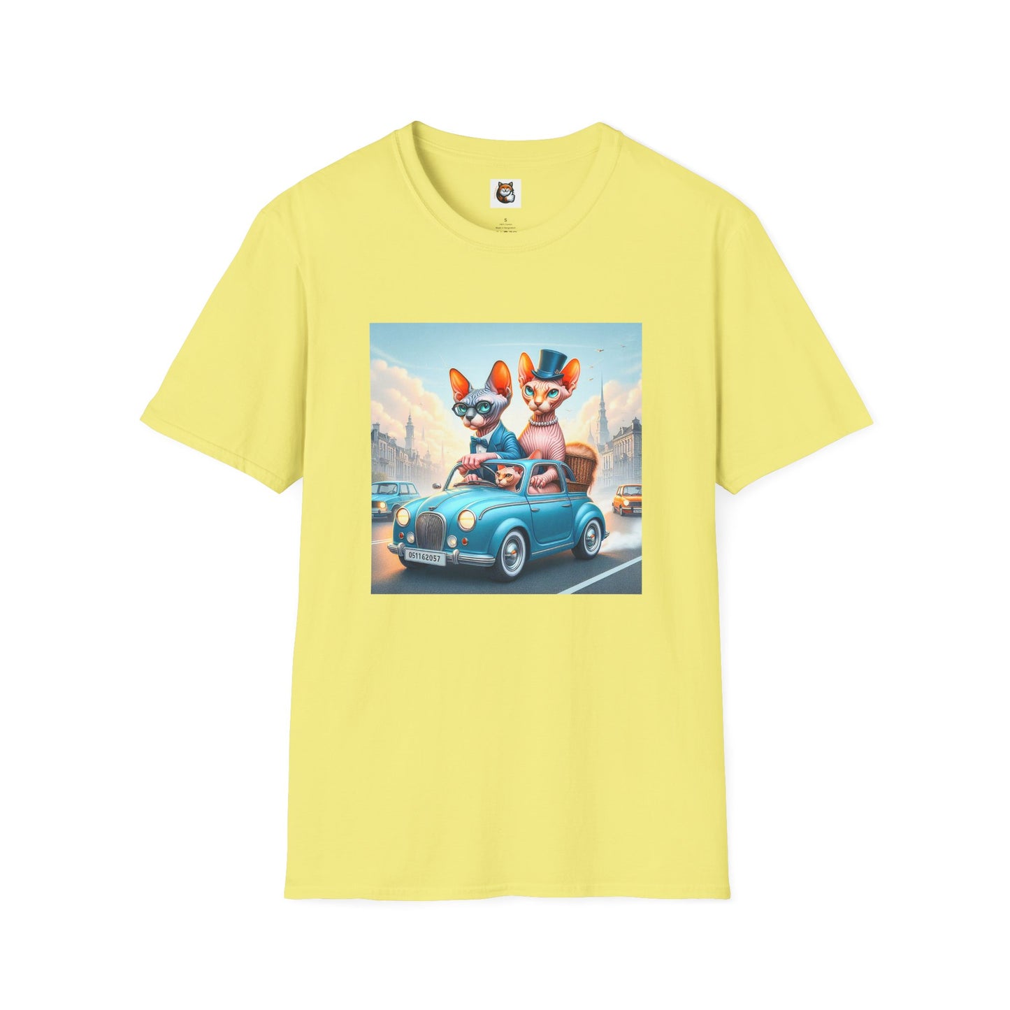 Wacky Sphynx Cat blue car