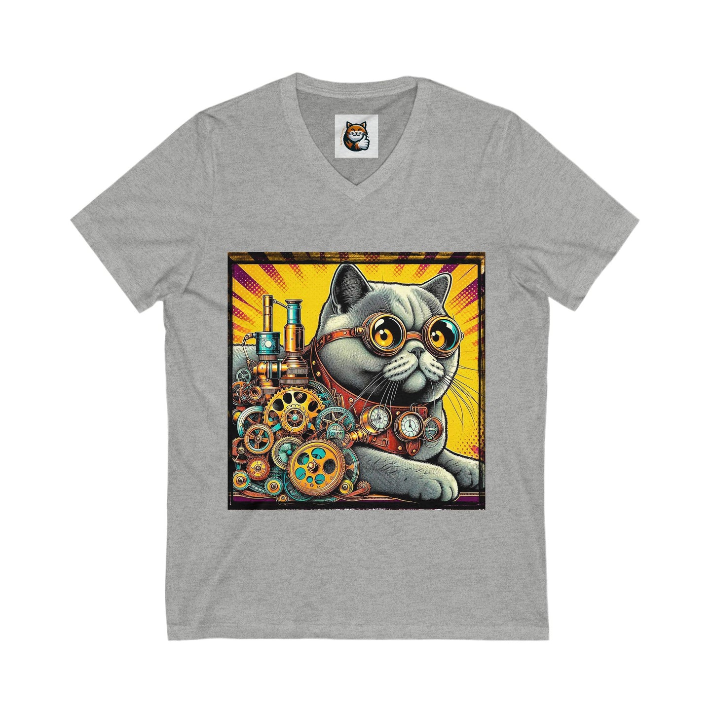 British Shorthair steam punk Unisex Jersey Short Sleeve V-Neck Tee