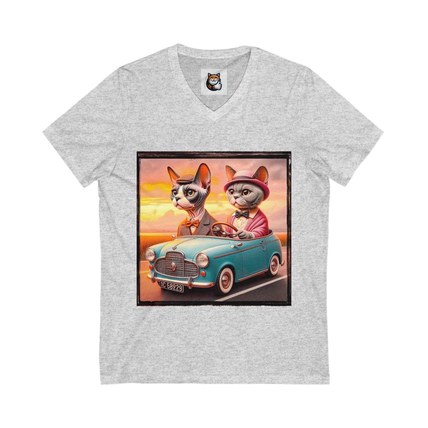 Wacky Devon Rex Cat tiny car Jersey Short Sleeve V-Neck Tee
