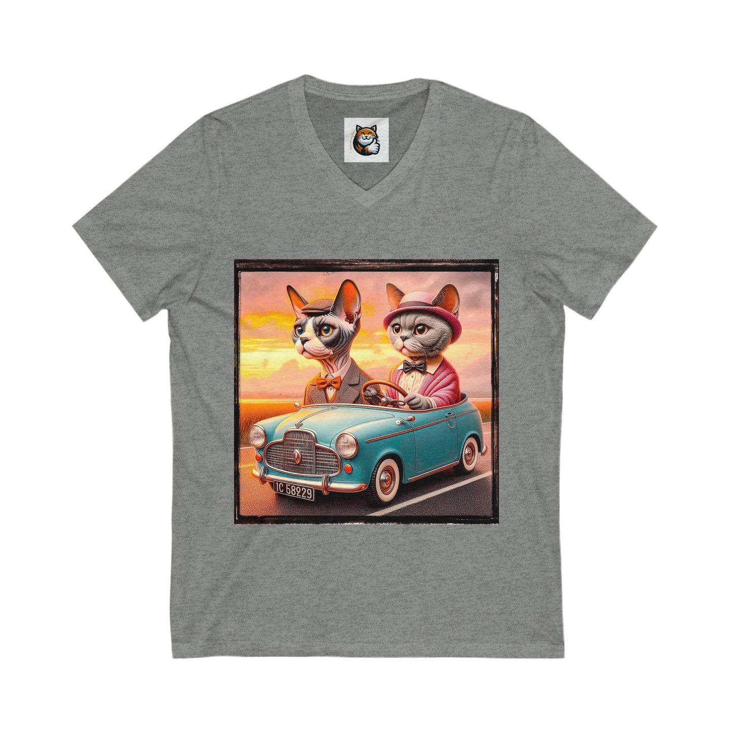 Wacky Devon Rex Cat tiny car Jersey Short Sleeve V-Neck Tee