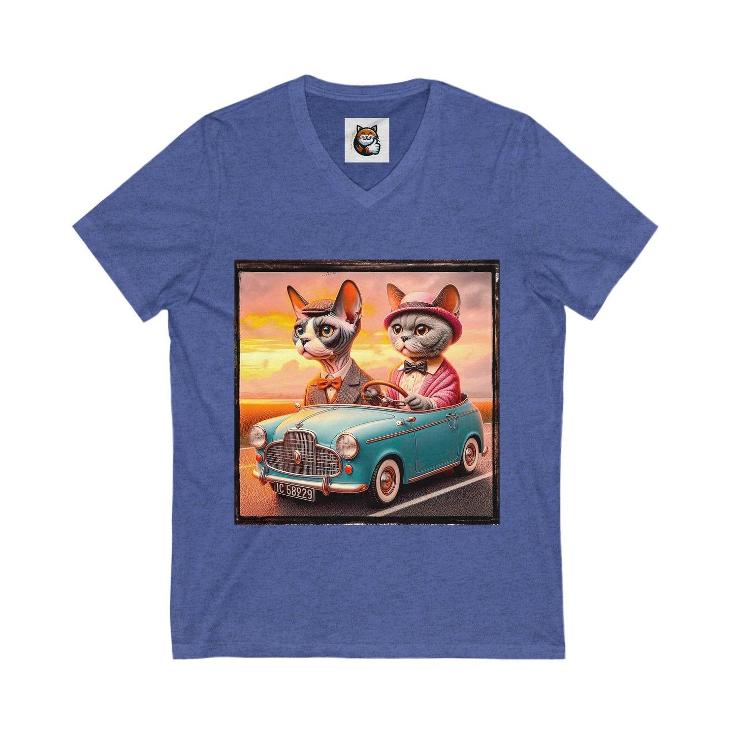 Wacky Devon Rex Cat tiny car Jersey Short Sleeve V-Neck Tee