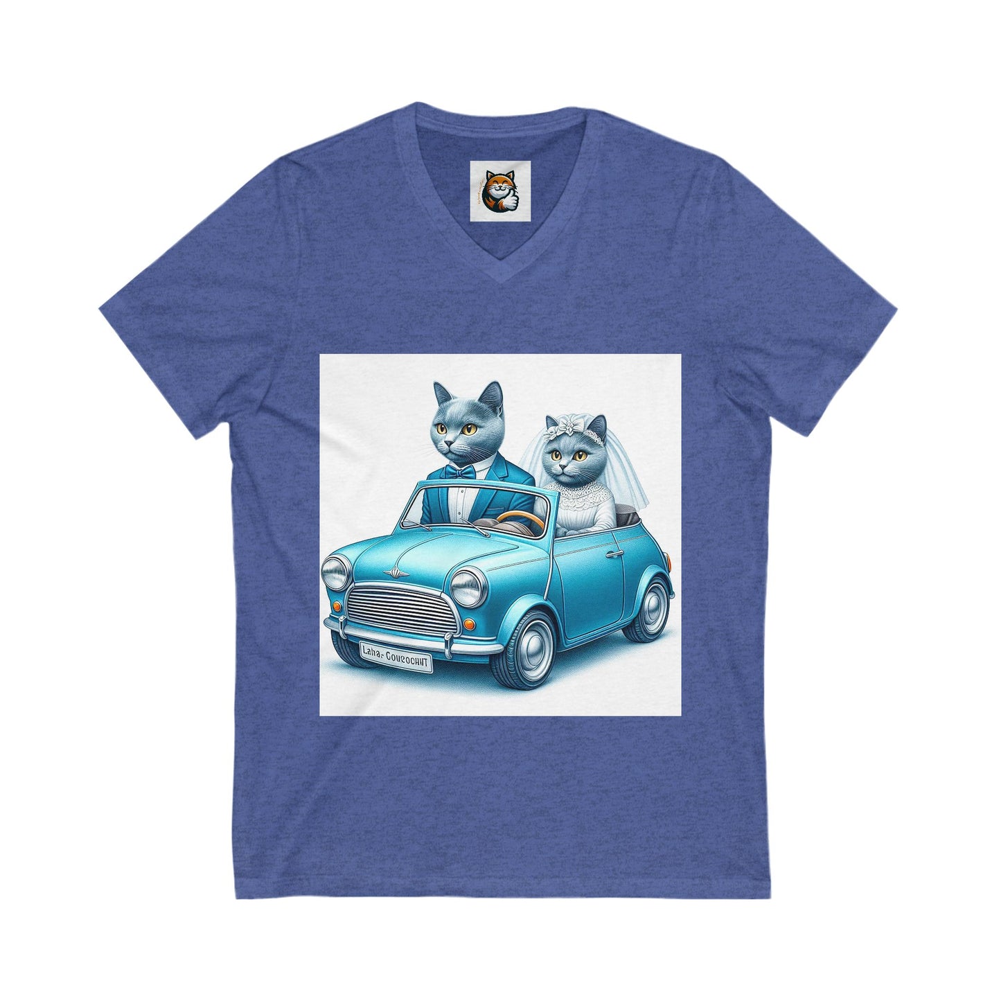 Wacky Russian Blue Cat Unisex Jersey Short Sleeve V-Neck Tee