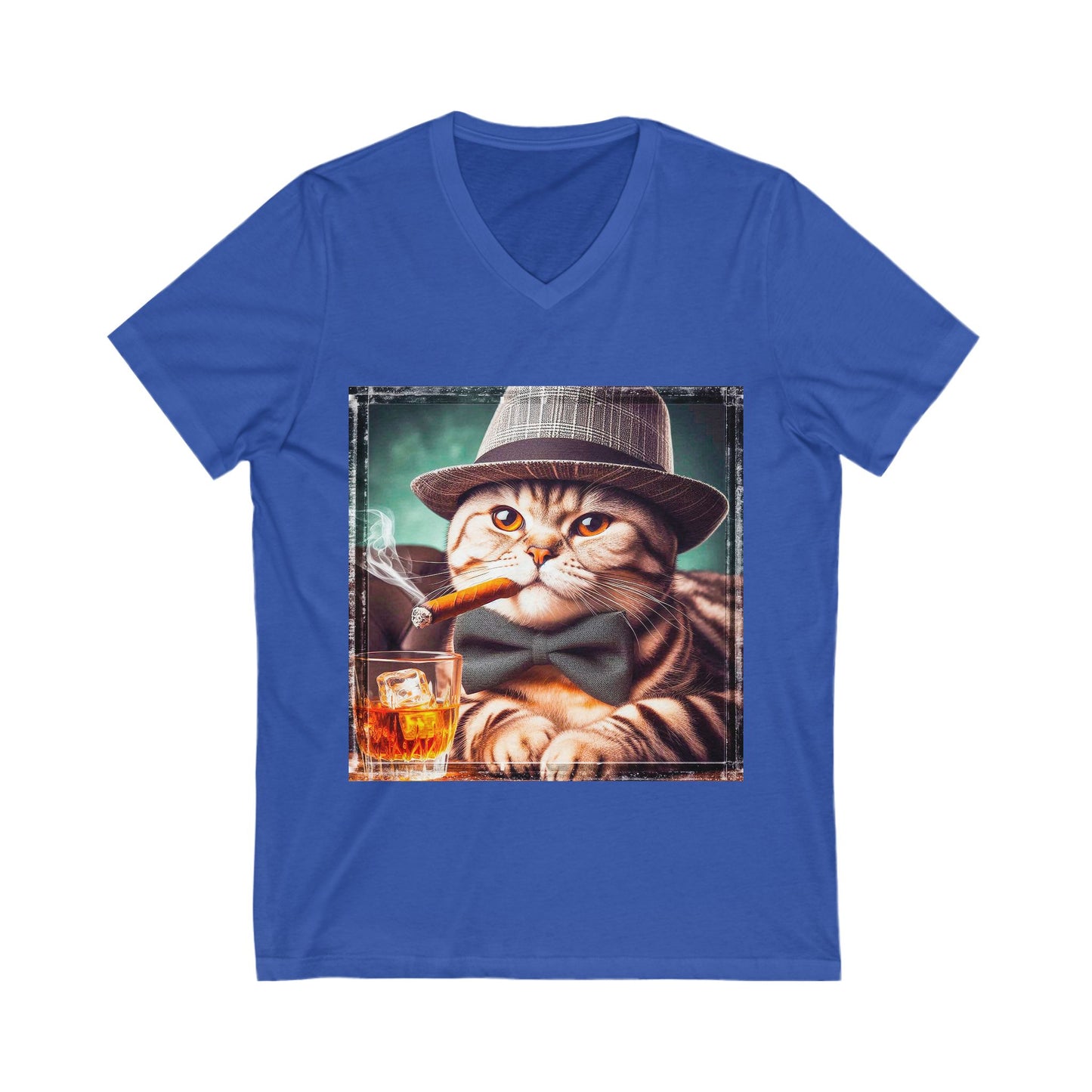 American Shorthair bow tie and hat Jersey Short Sleeve V-Neck Tee