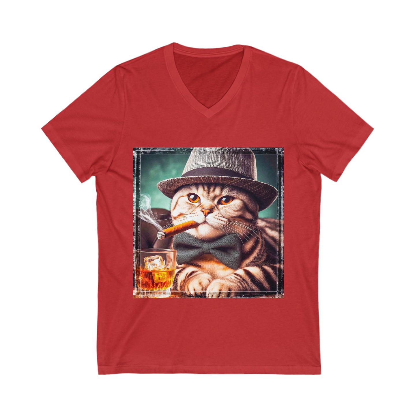 American Shorthair bow tie and hat Jersey Short Sleeve V-Neck Tee