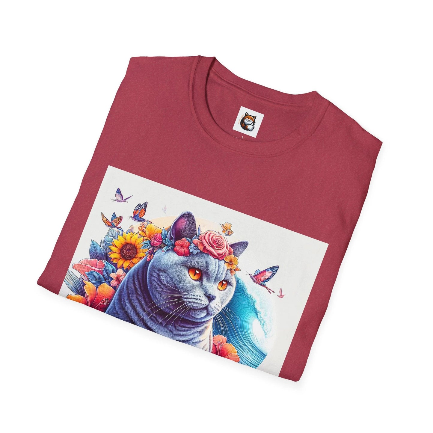 British Shorthair surf board Softstyle T-Shirt by Printify