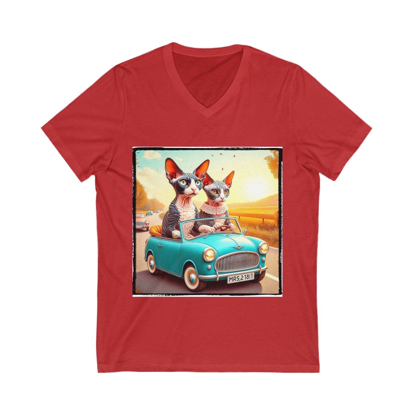 Wacky Cornish Rex Cat tiny car V-Neck Tee