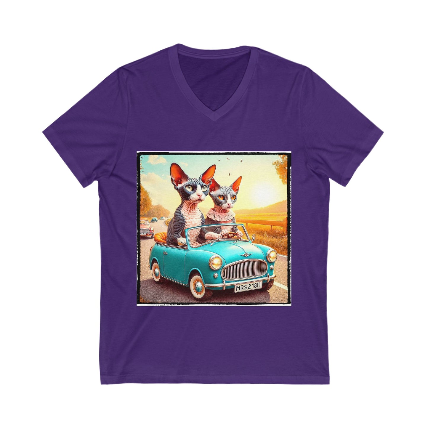 Wacky Cornish Rex Cat tiny car V-Neck Tee
