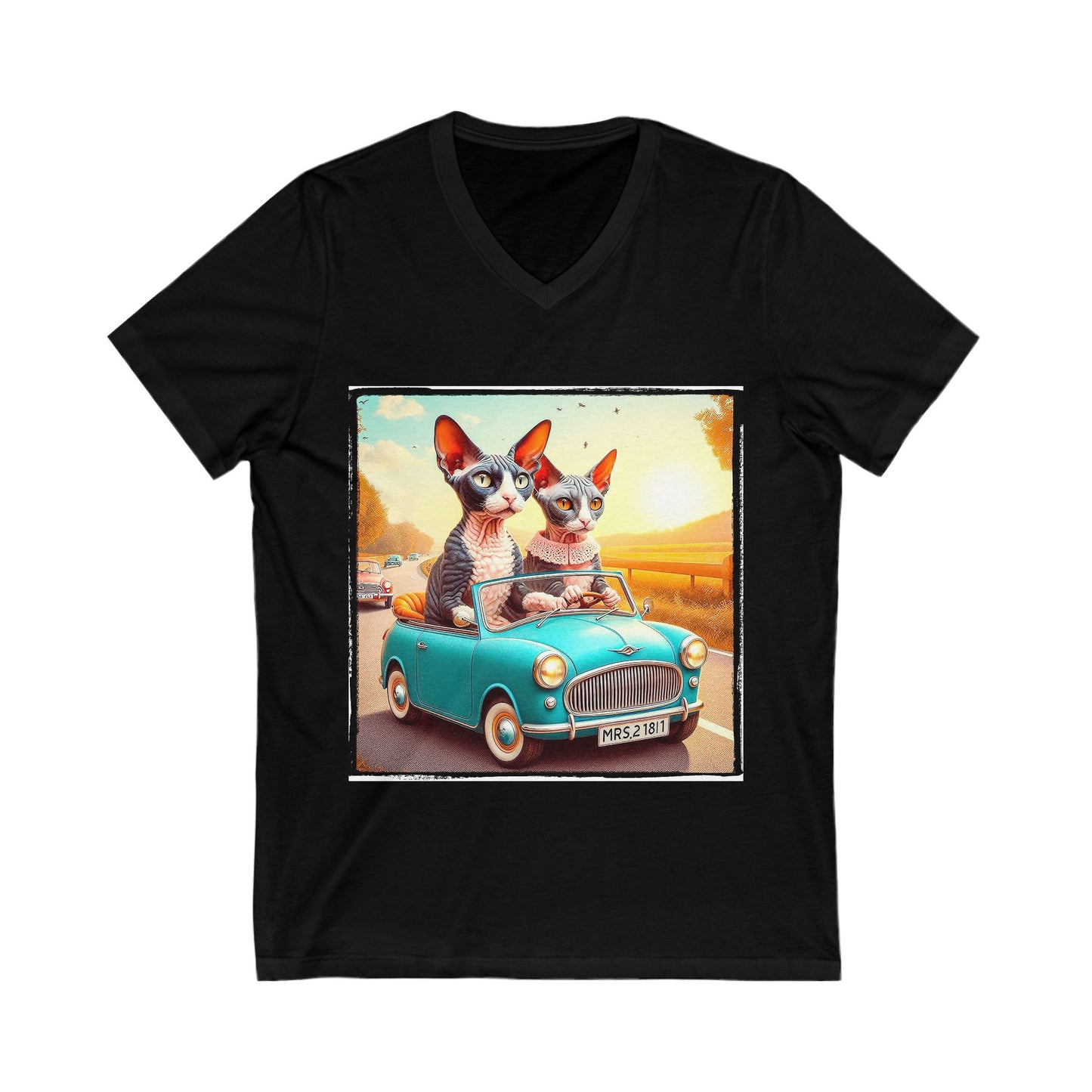 Wacky Cornish Rex Cat tiny car V-Neck Tee
