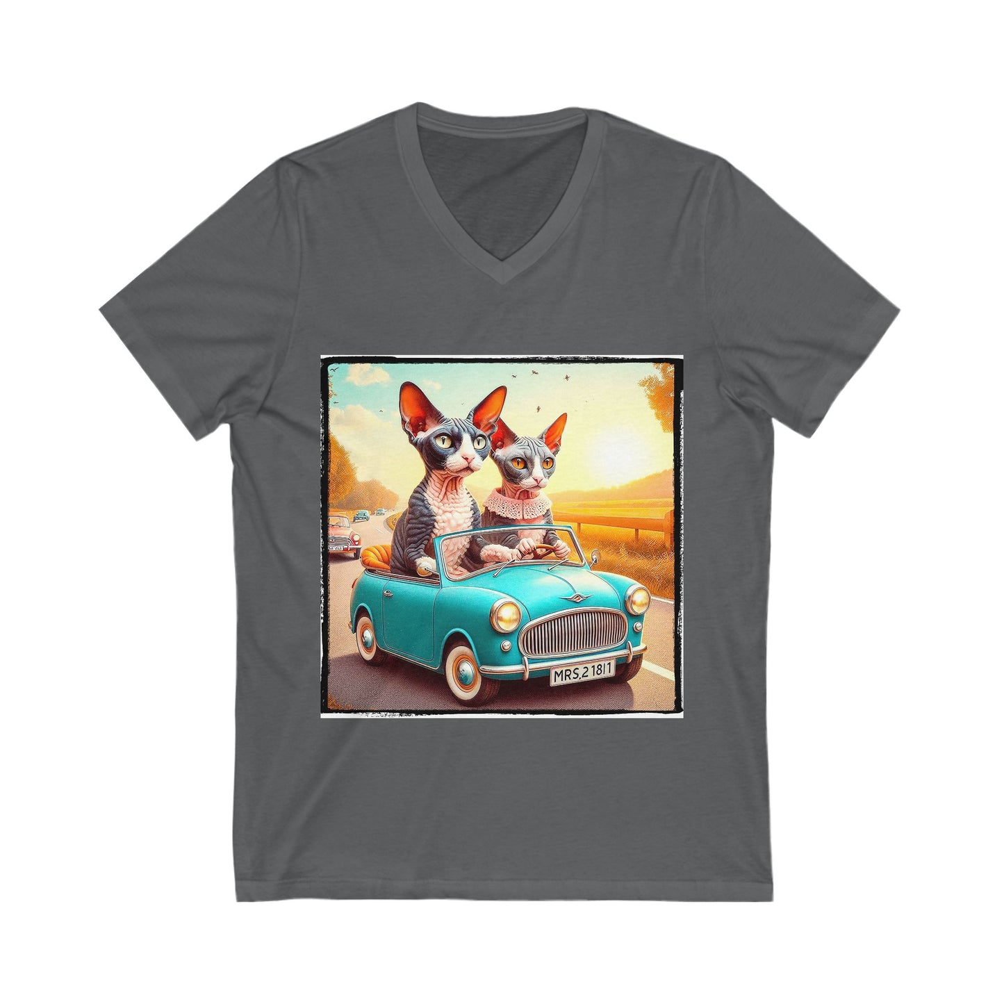 Wacky Cornish Rex Cat tiny car V-Neck Tee