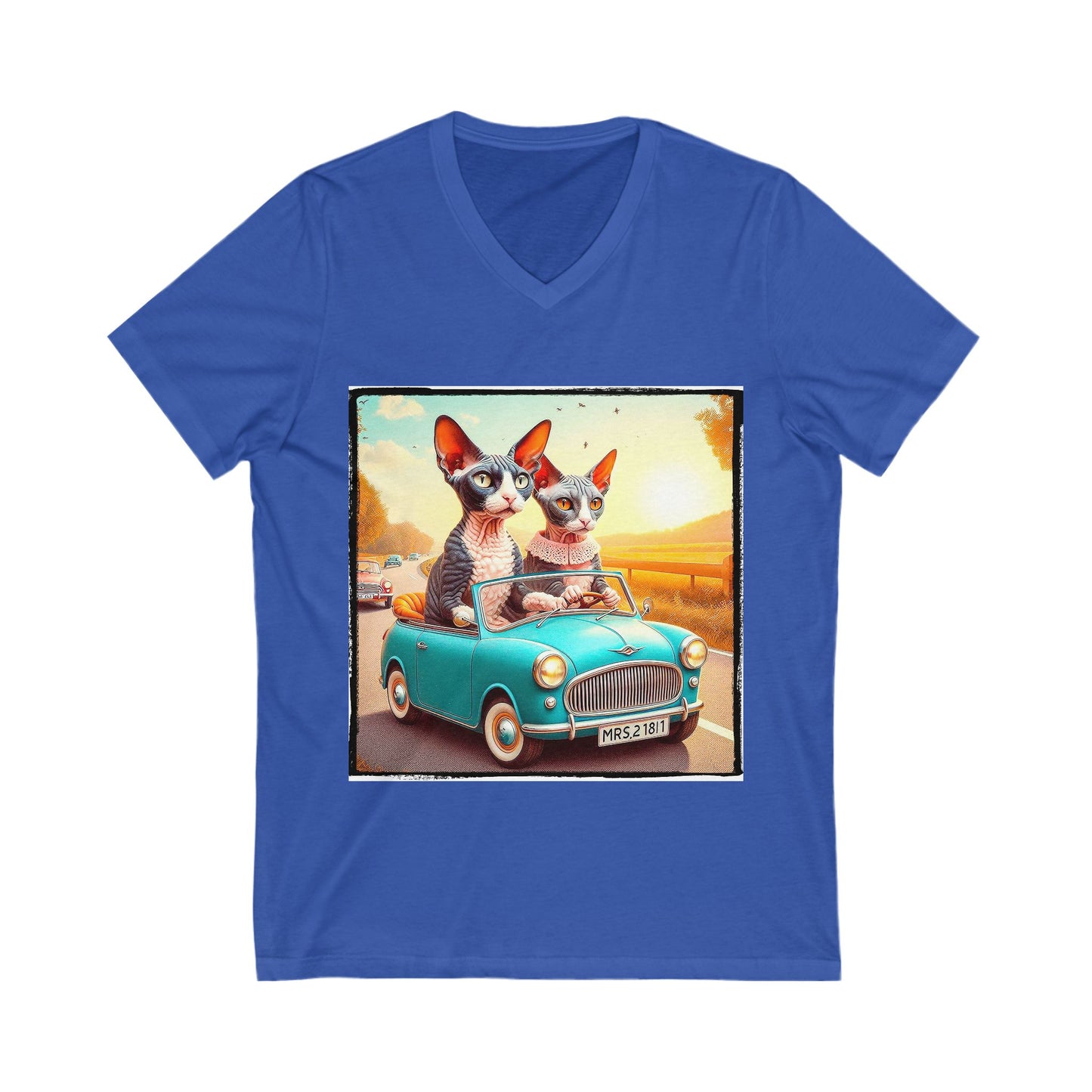 Wacky Cornish Rex Cat tiny car V-Neck Tee