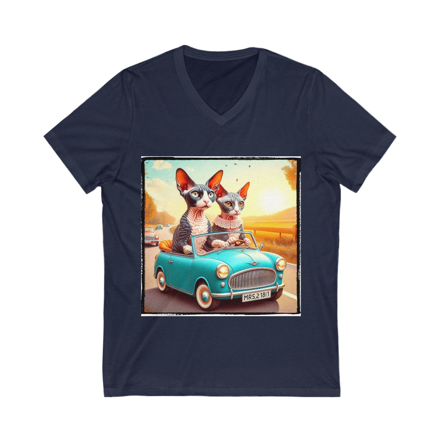 Wacky Cornish Rex Cat tiny car V-Neck Tee