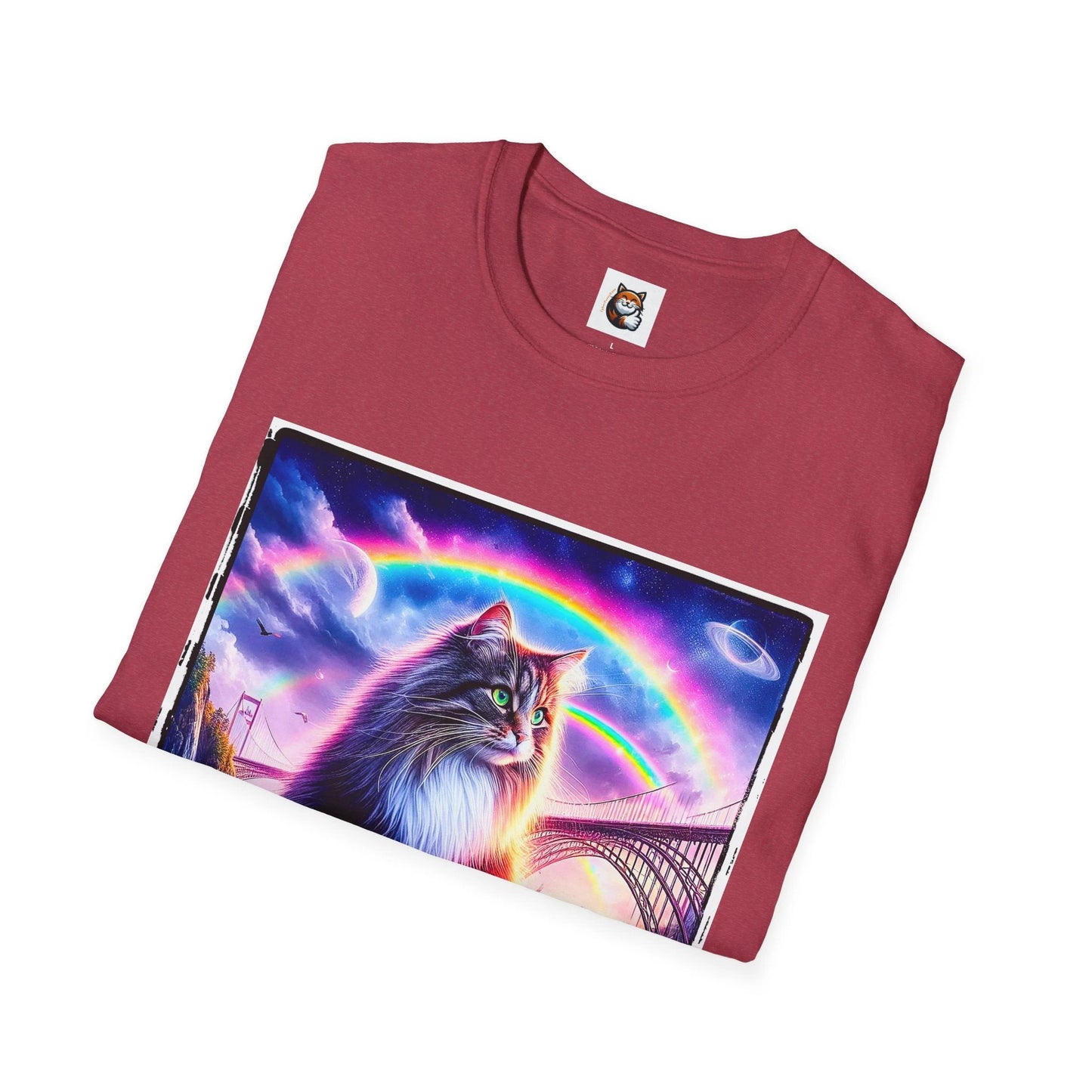Norwegian Forest Cat Graphic Unisex Softstyle T Shirt With Colorful Rainbow Scene Artwork
