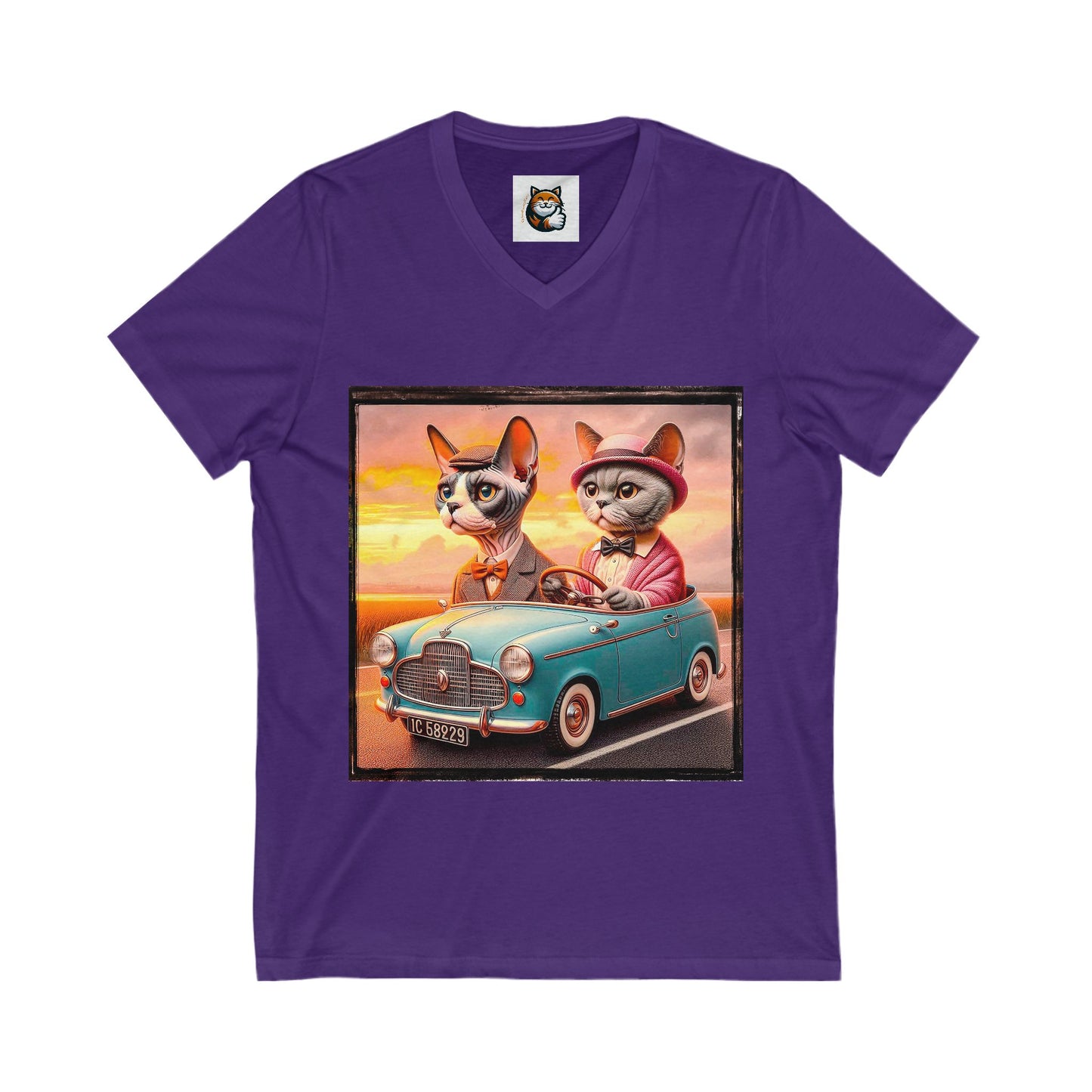 Wacky Devon Rex Cat tiny car Jersey Short Sleeve V-Neck Tee
