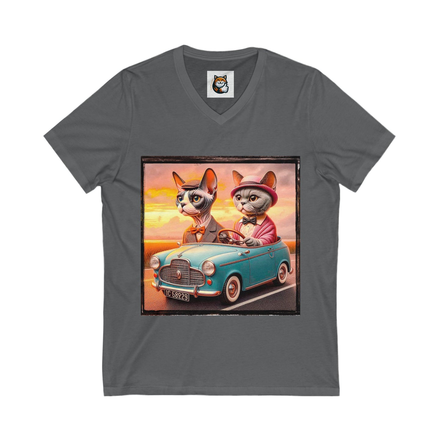 Wacky Devon Rex Cat tiny car Jersey Short Sleeve V-Neck Tee