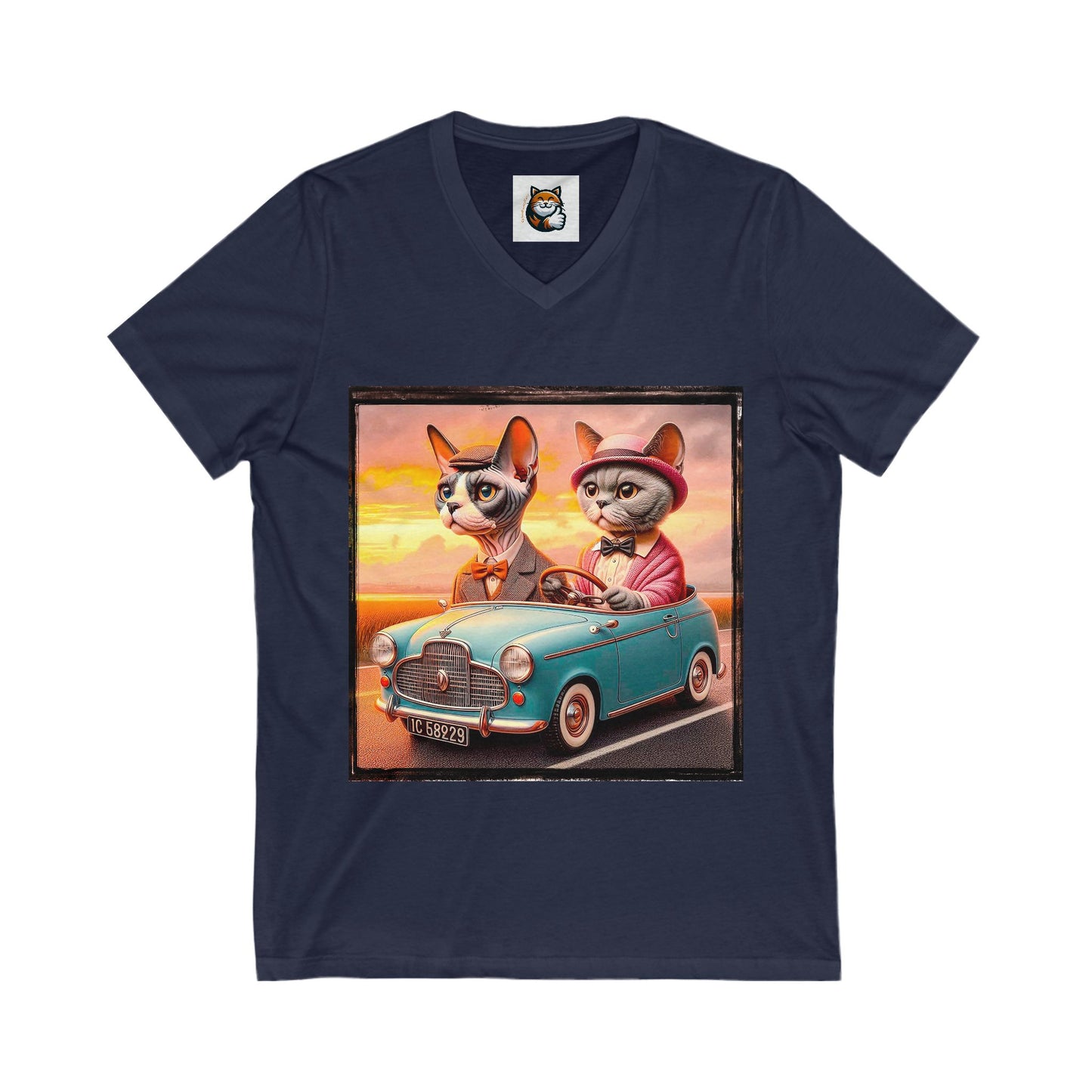Wacky Devon Rex Cat tiny car Jersey Short Sleeve V-Neck Tee