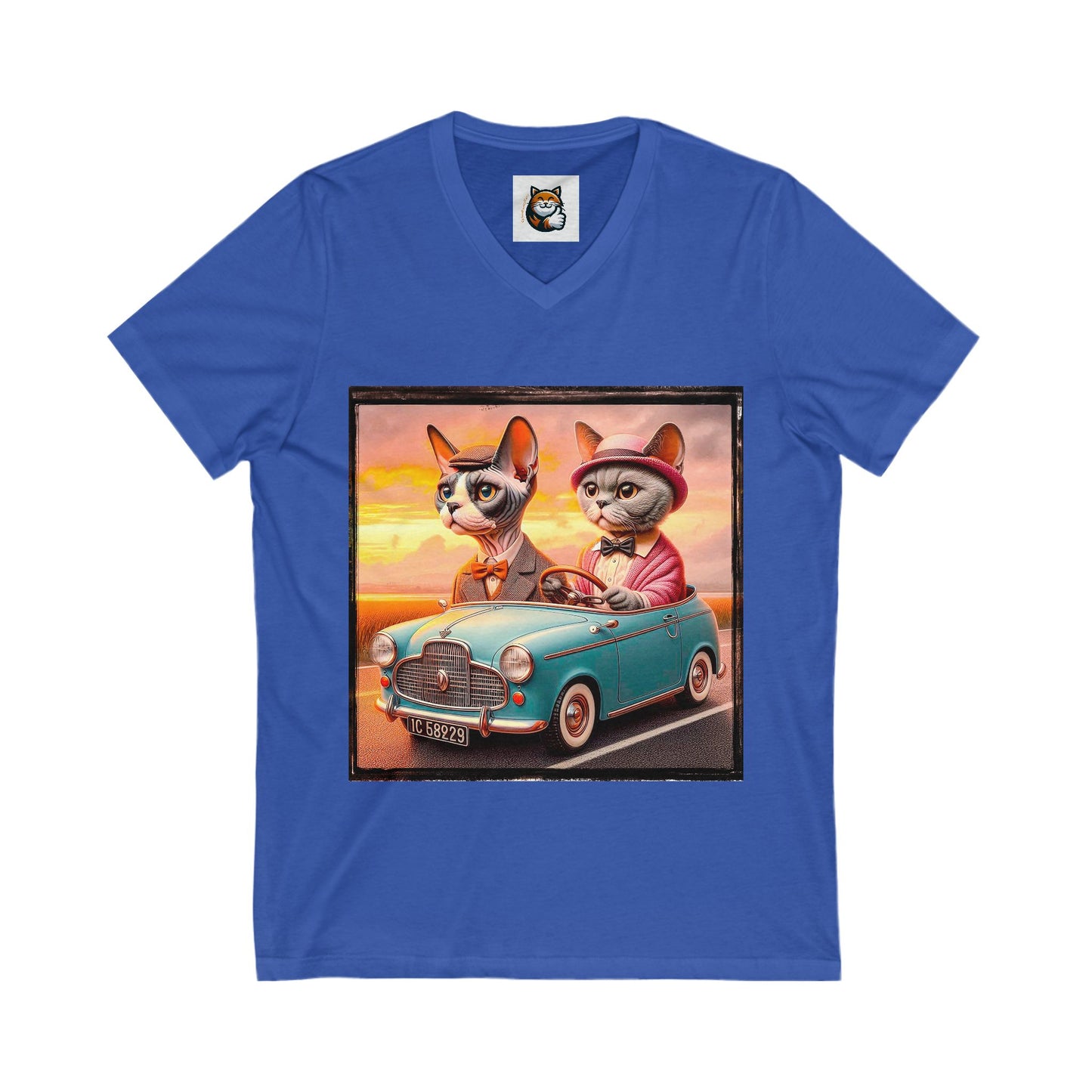 Wacky Devon Rex Cat tiny car Jersey Short Sleeve V-Neck Tee