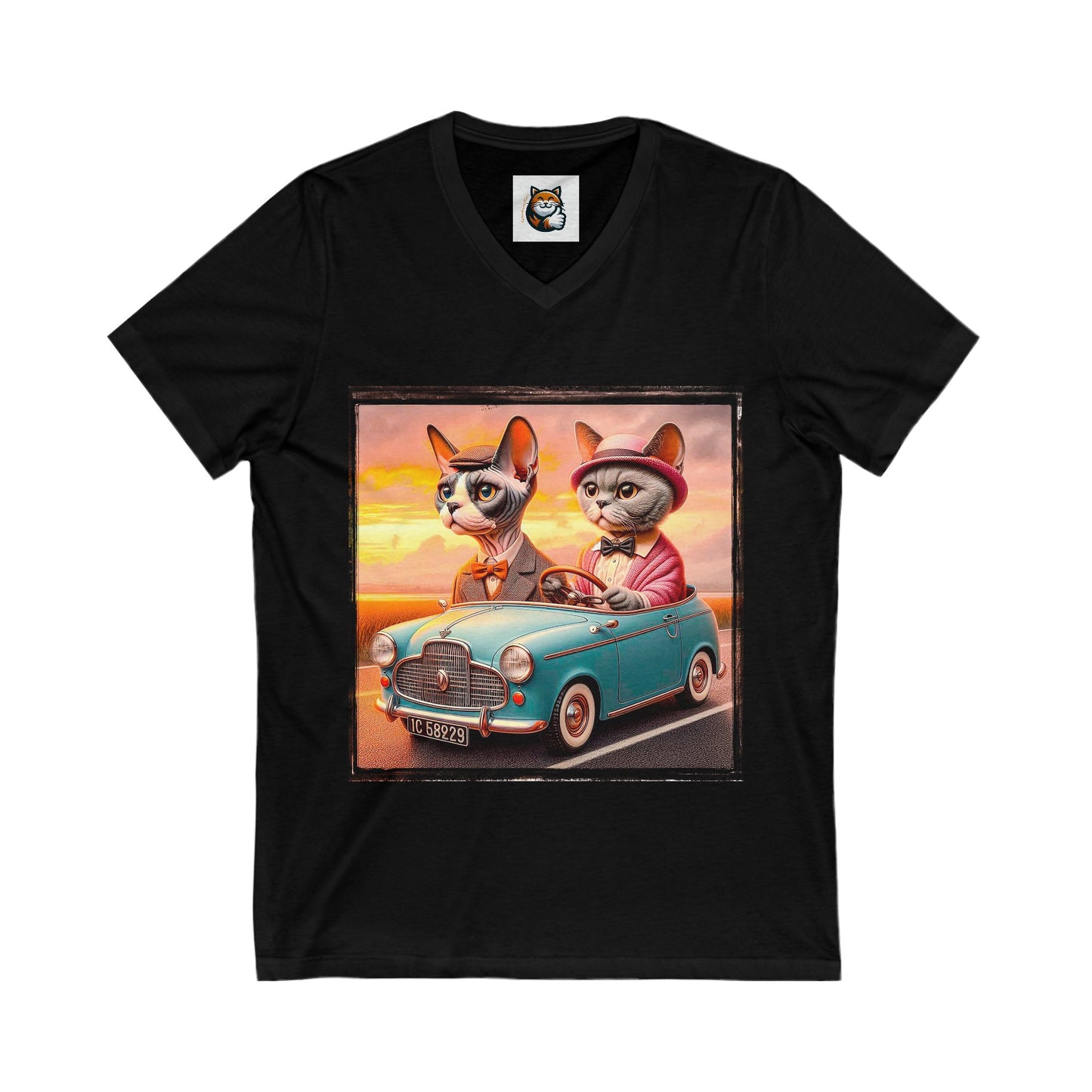 Wacky Devon Rex Cat tiny car Jersey Short Sleeve V-Neck Tee