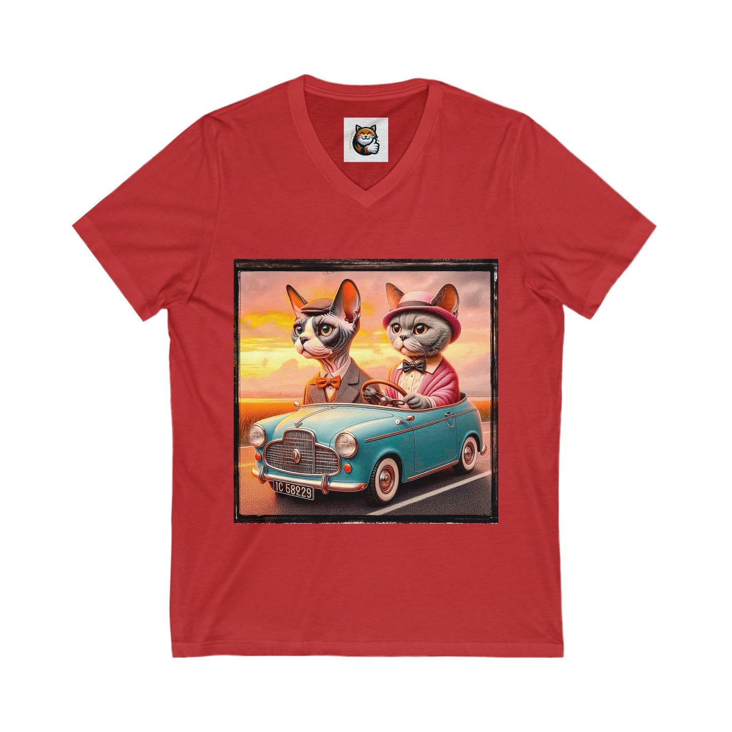 Wacky Devon Rex Cat tiny car Jersey Short Sleeve V-Neck Tee