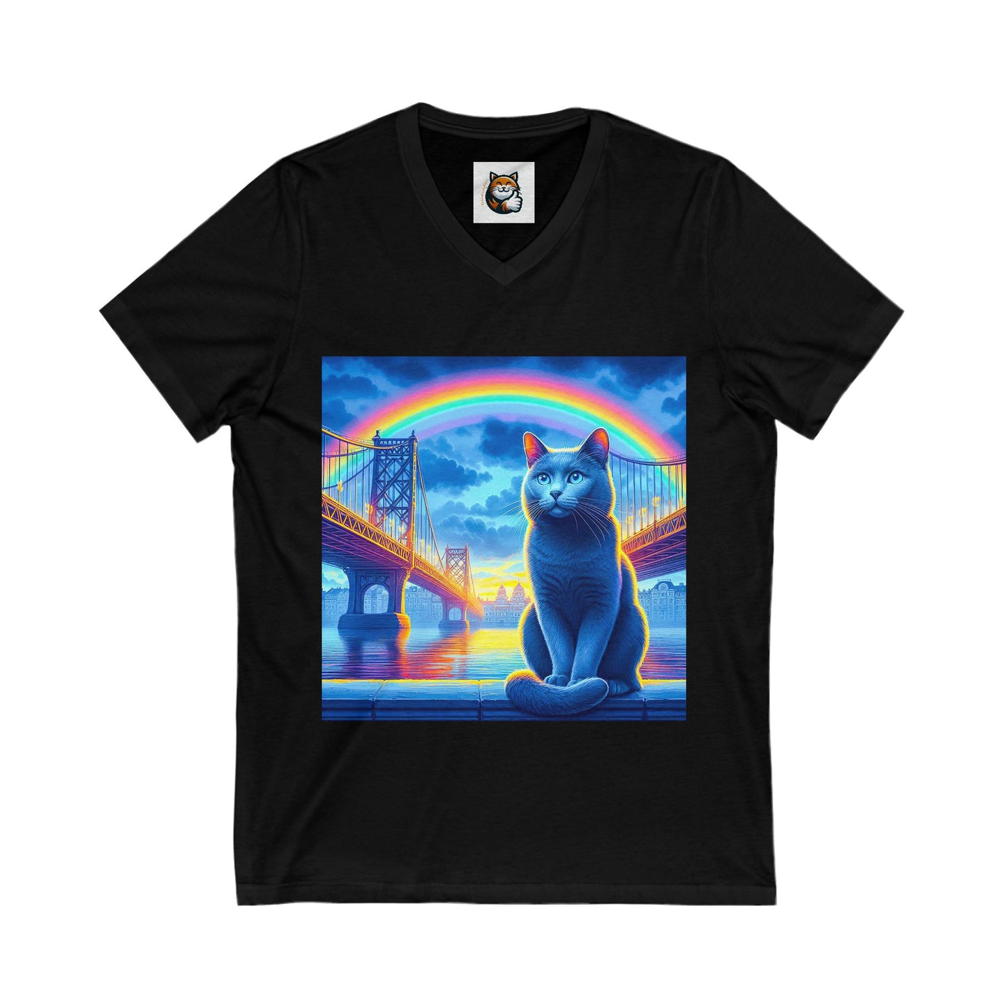 Russian Blue Cat Unisex Jersey Short Sleeve V-Neck Tee