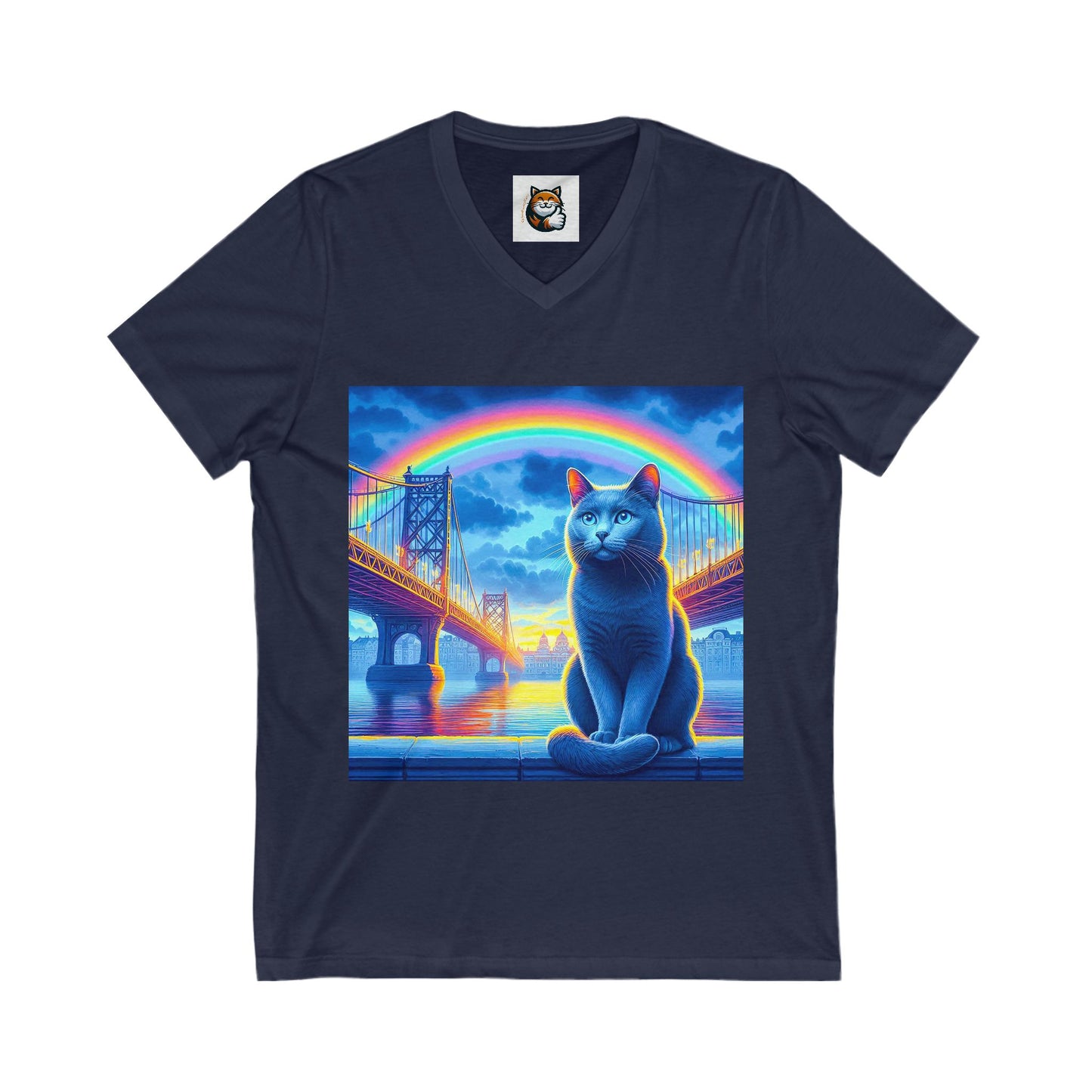 Russian Blue Cat Unisex Jersey Short Sleeve V-Neck Tee