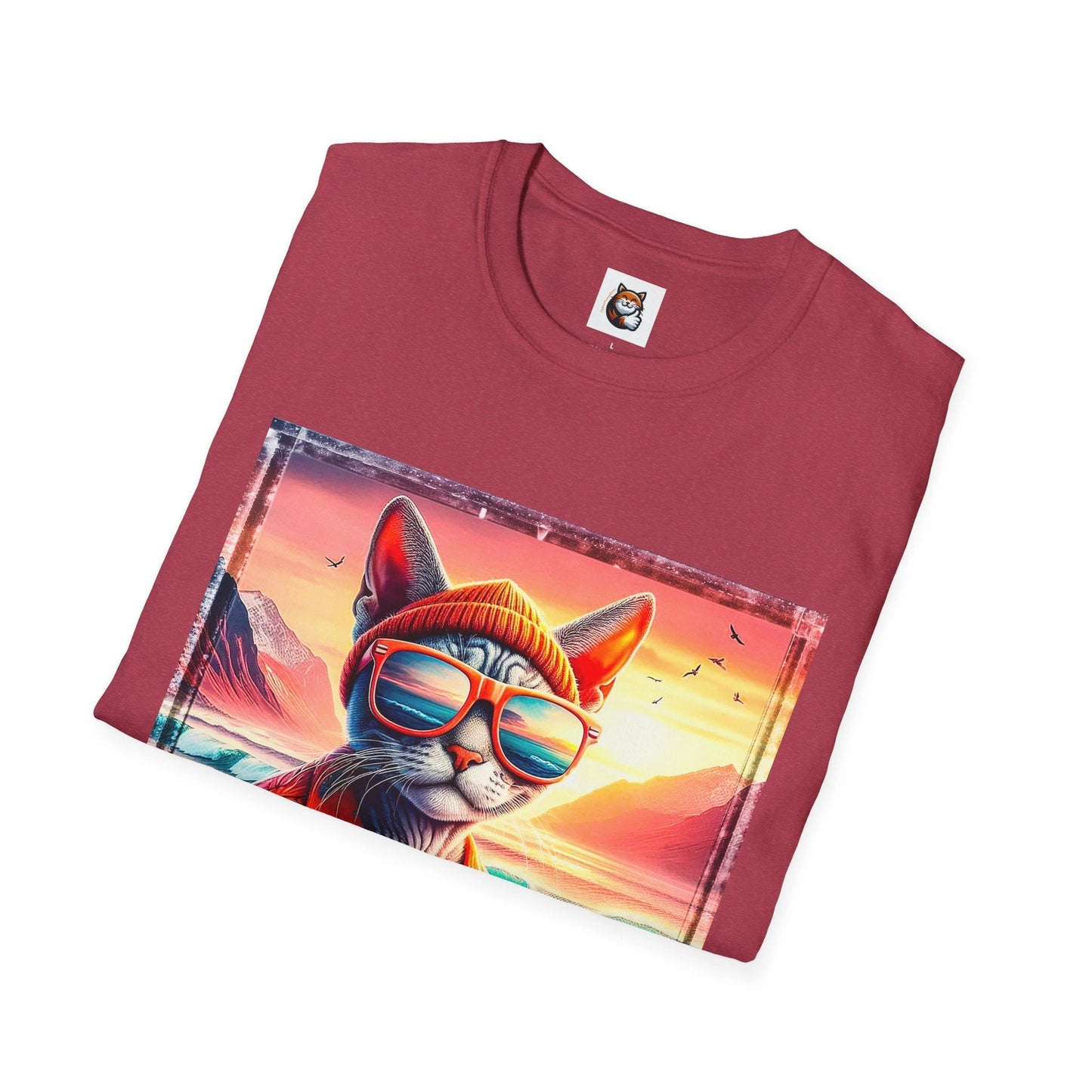 Devon Rex Cat surfs up Softstyle T-Shirt by Printify