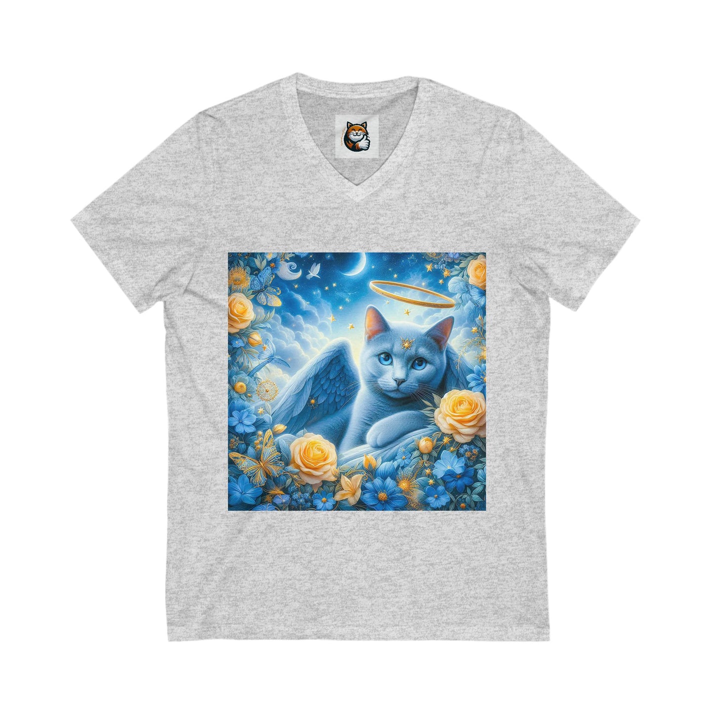 Russian Blue Cat Unisex Jersey Short Sleeve V-Neck Tee