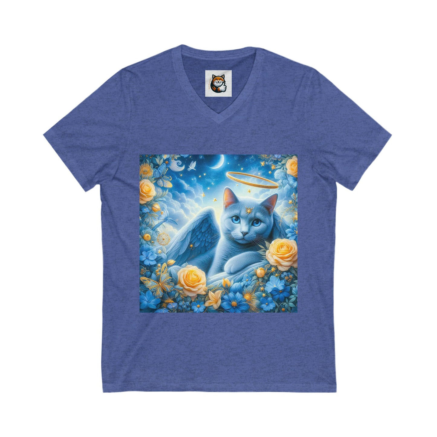 Russian Blue Cat Unisex Jersey Short Sleeve V-Neck Tee