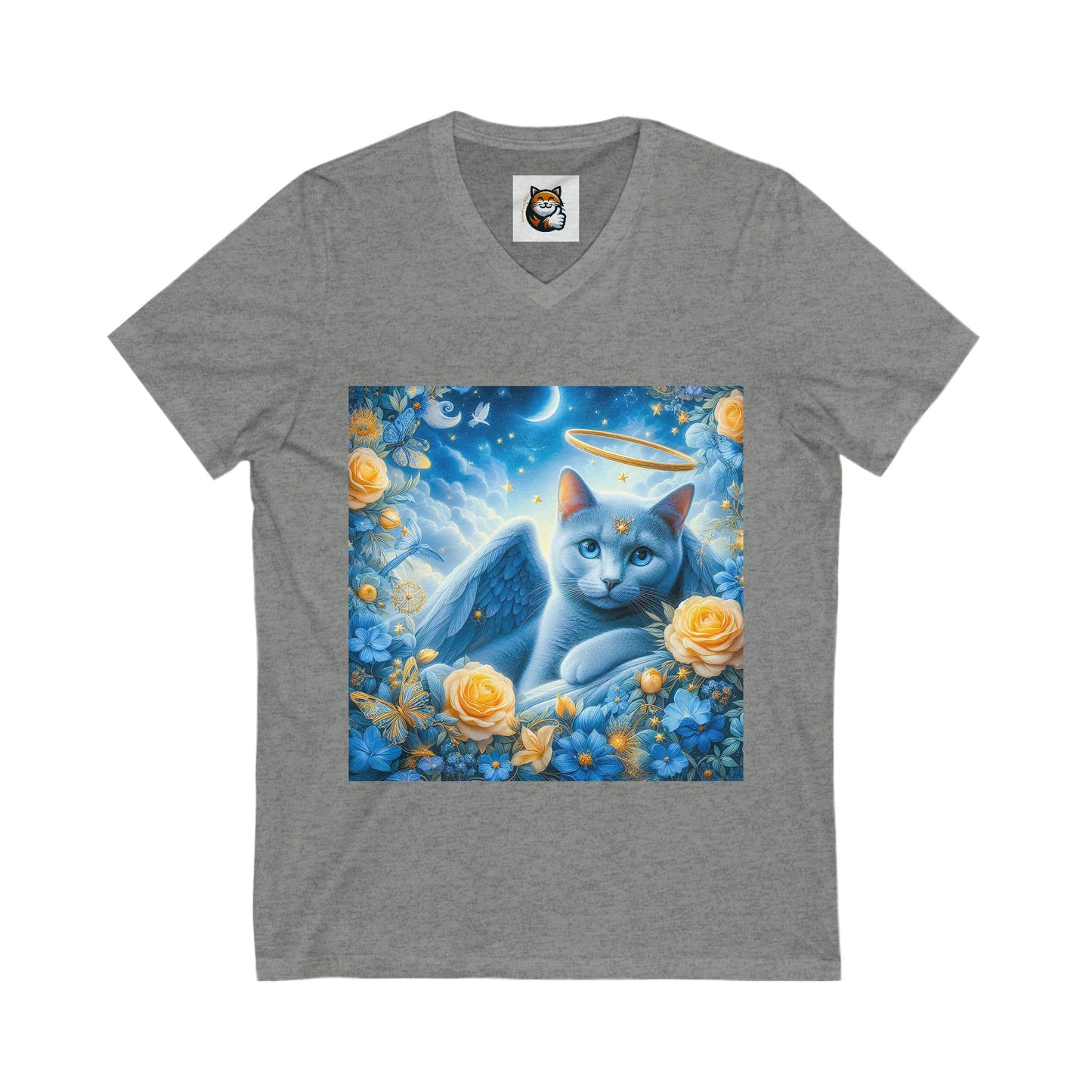 Russian Blue Cat Unisex Jersey Short Sleeve V-Neck Tee