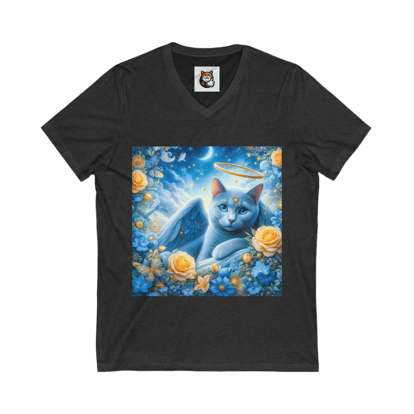 Russian Blue Cat Unisex Jersey Short Sleeve V-Neck Tee