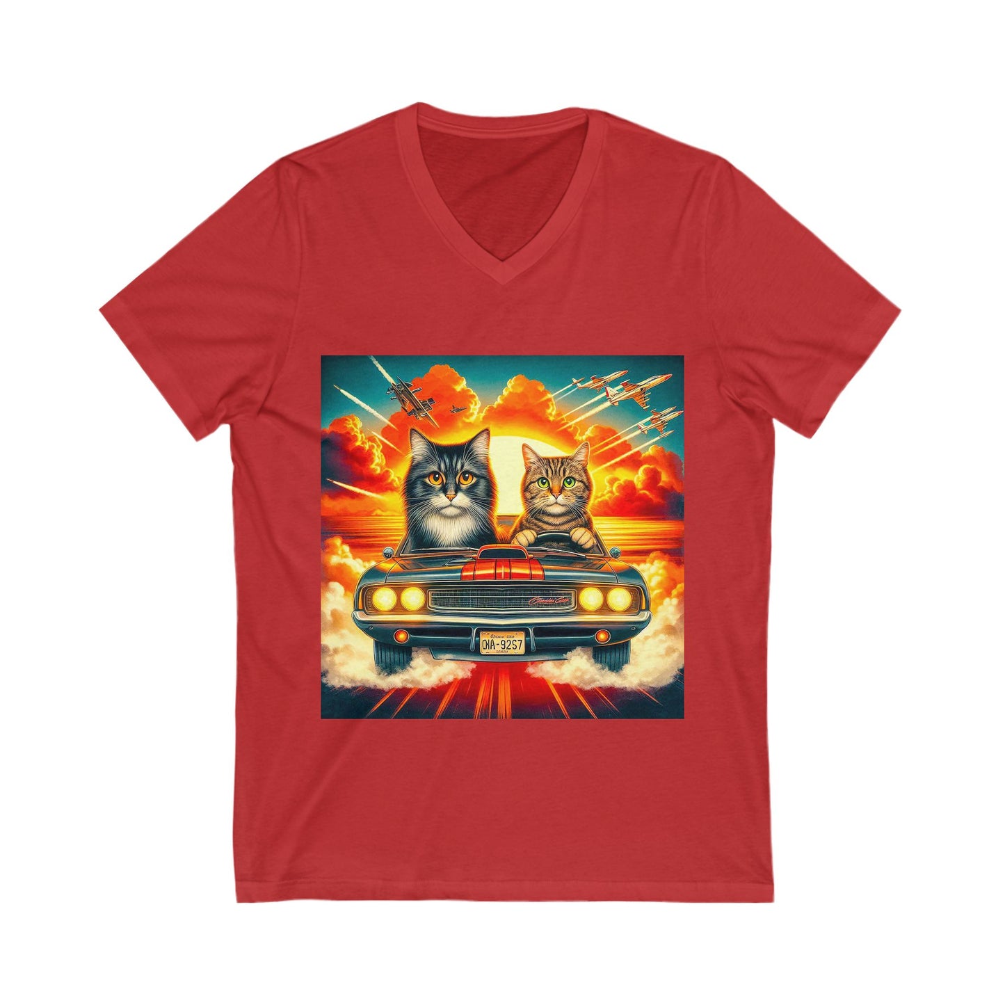 Wacky Domestic Cat Unisex Jersey Short Sleeve V-Neck Tee