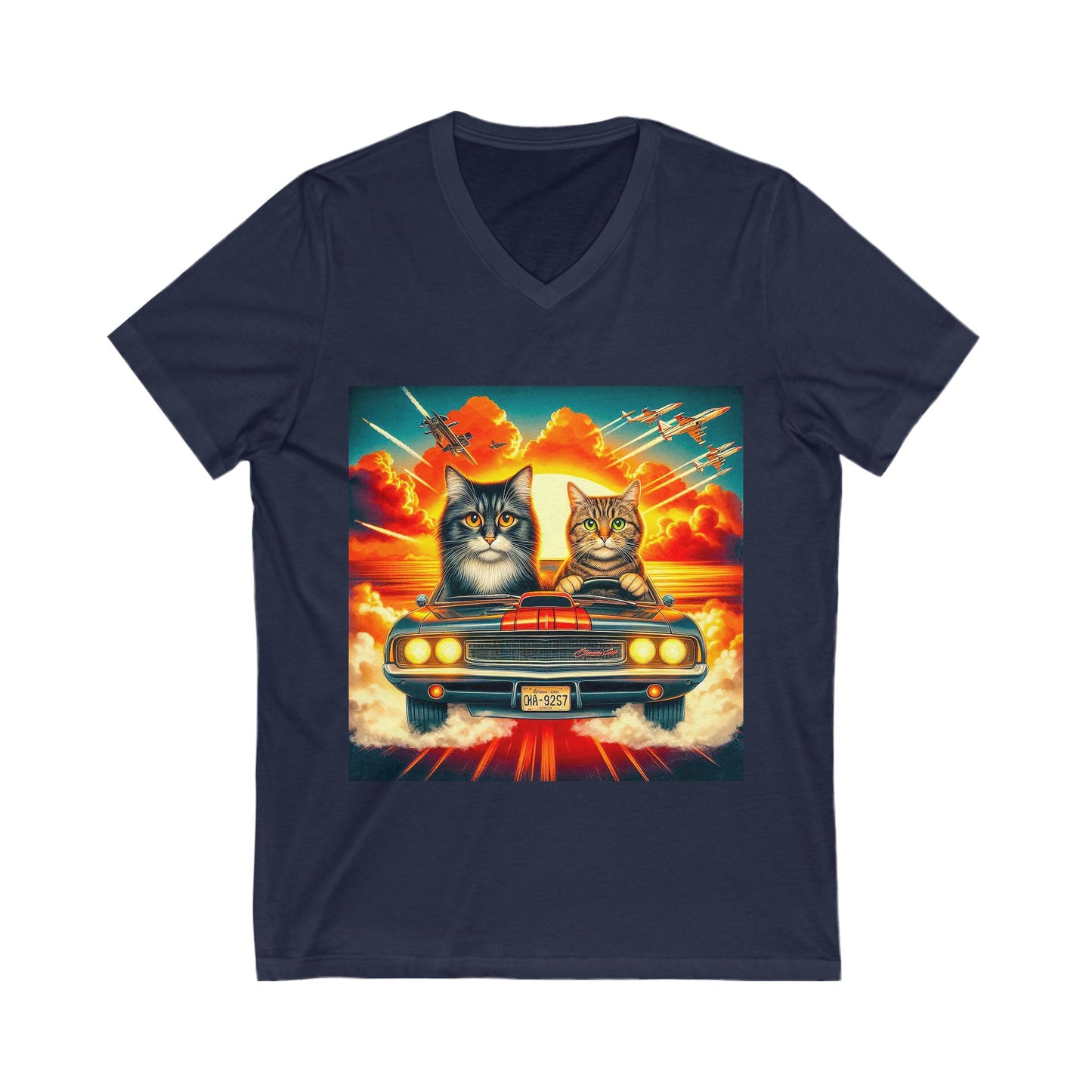Wacky Domestic Cat Unisex Jersey Short Sleeve V-Neck Tee