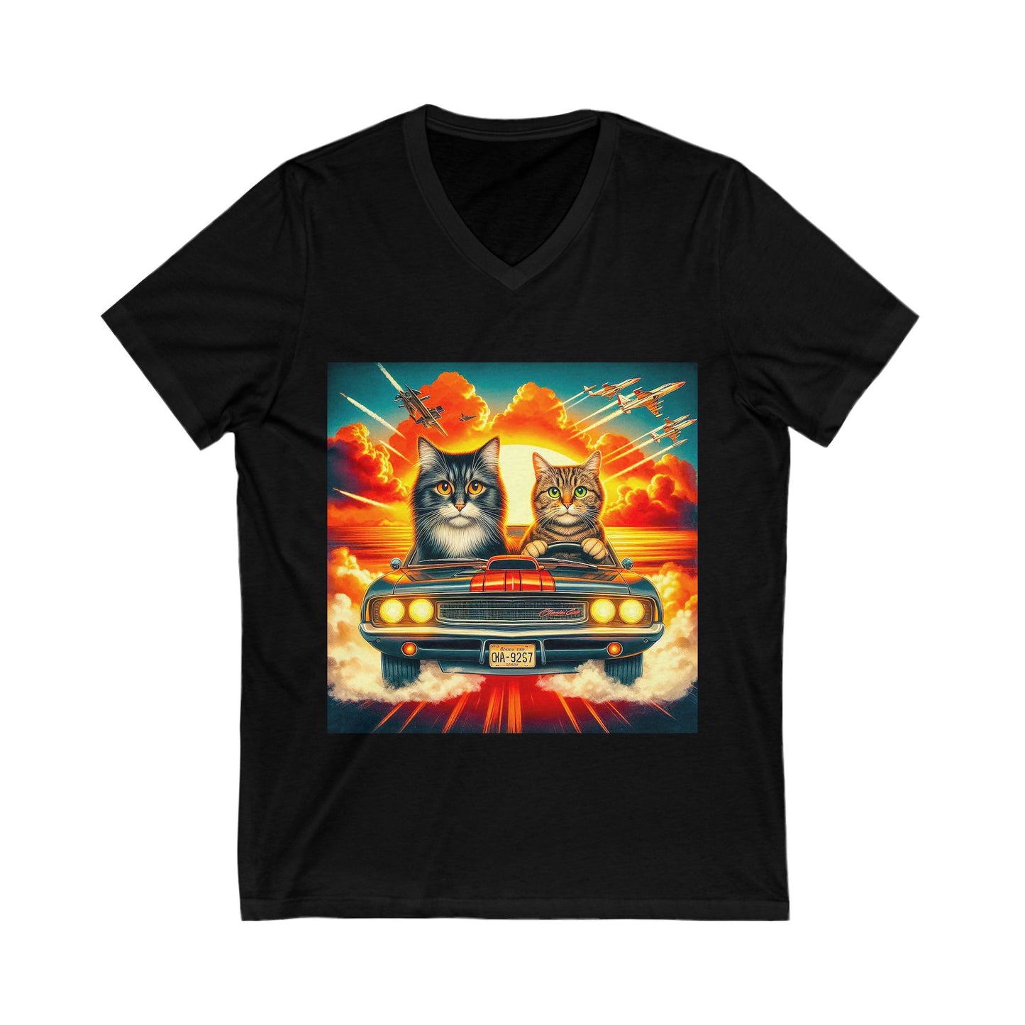 Wacky Domestic Cat Unisex Jersey Short Sleeve V-Neck Tee