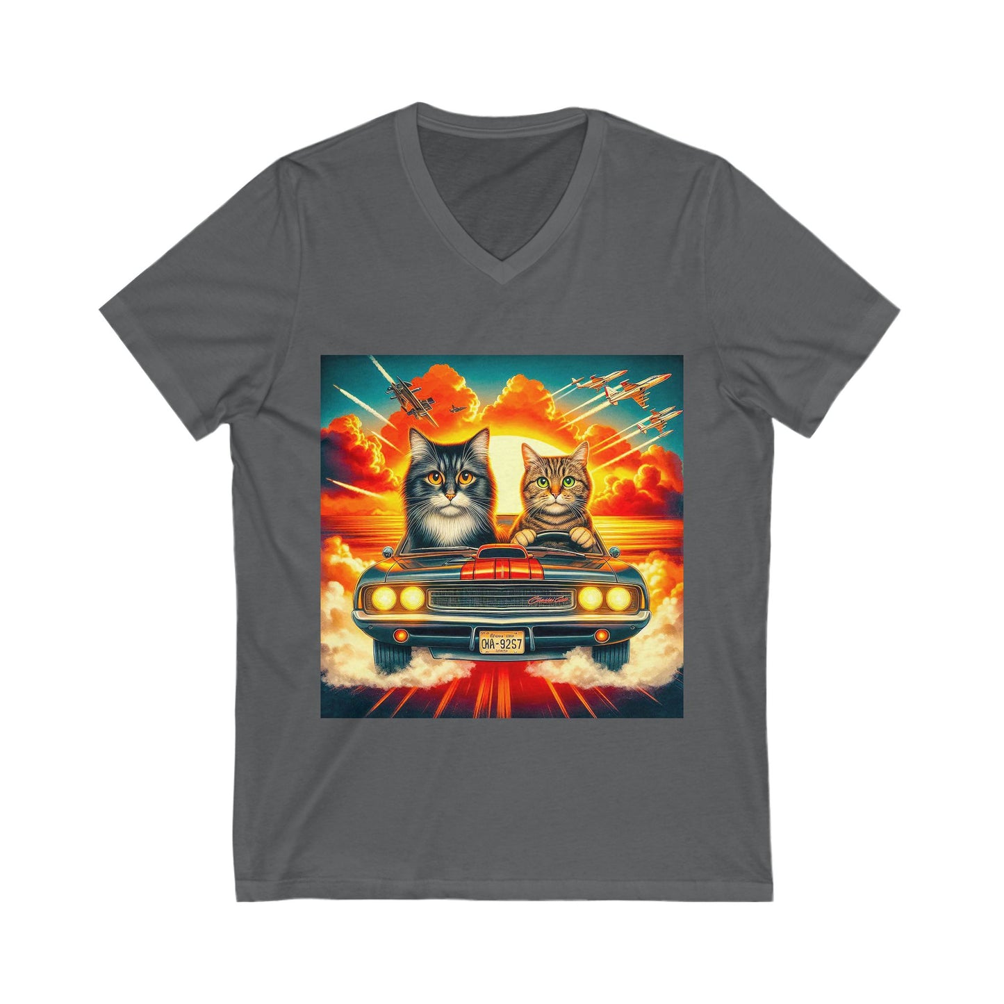 Wacky Domestic Cat Unisex Jersey Short Sleeve V-Neck Tee