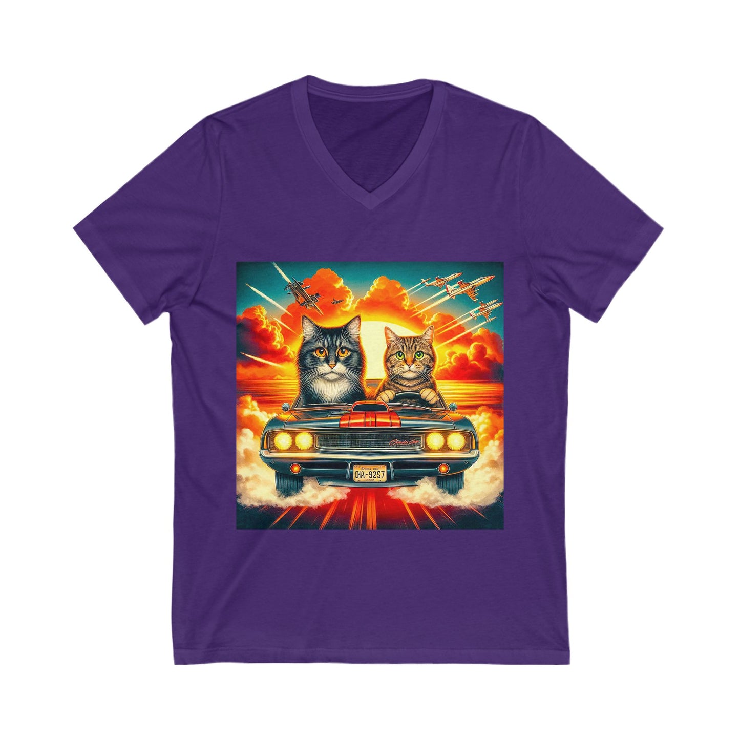 Wacky Domestic Cat Unisex Jersey Short Sleeve V-Neck Tee