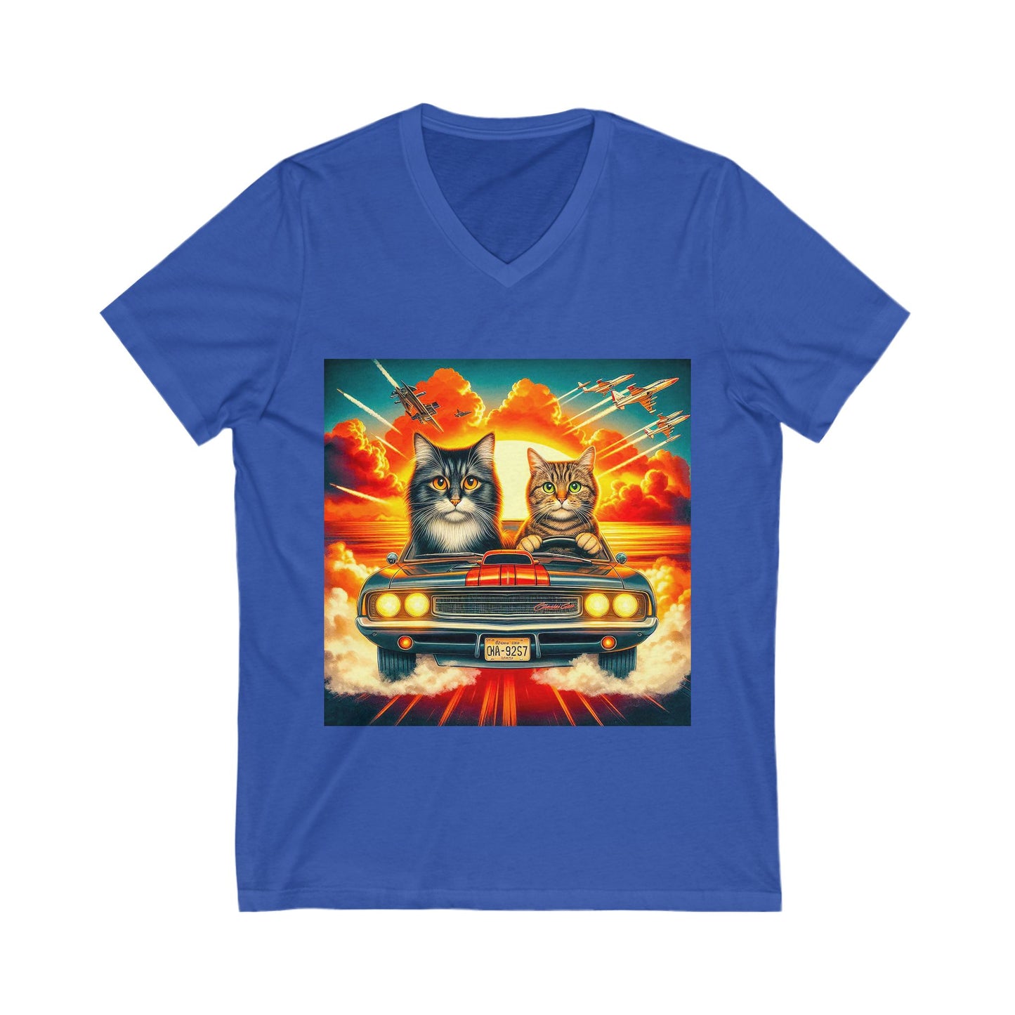 Wacky Domestic Cat Unisex Jersey Short Sleeve V-Neck Tee