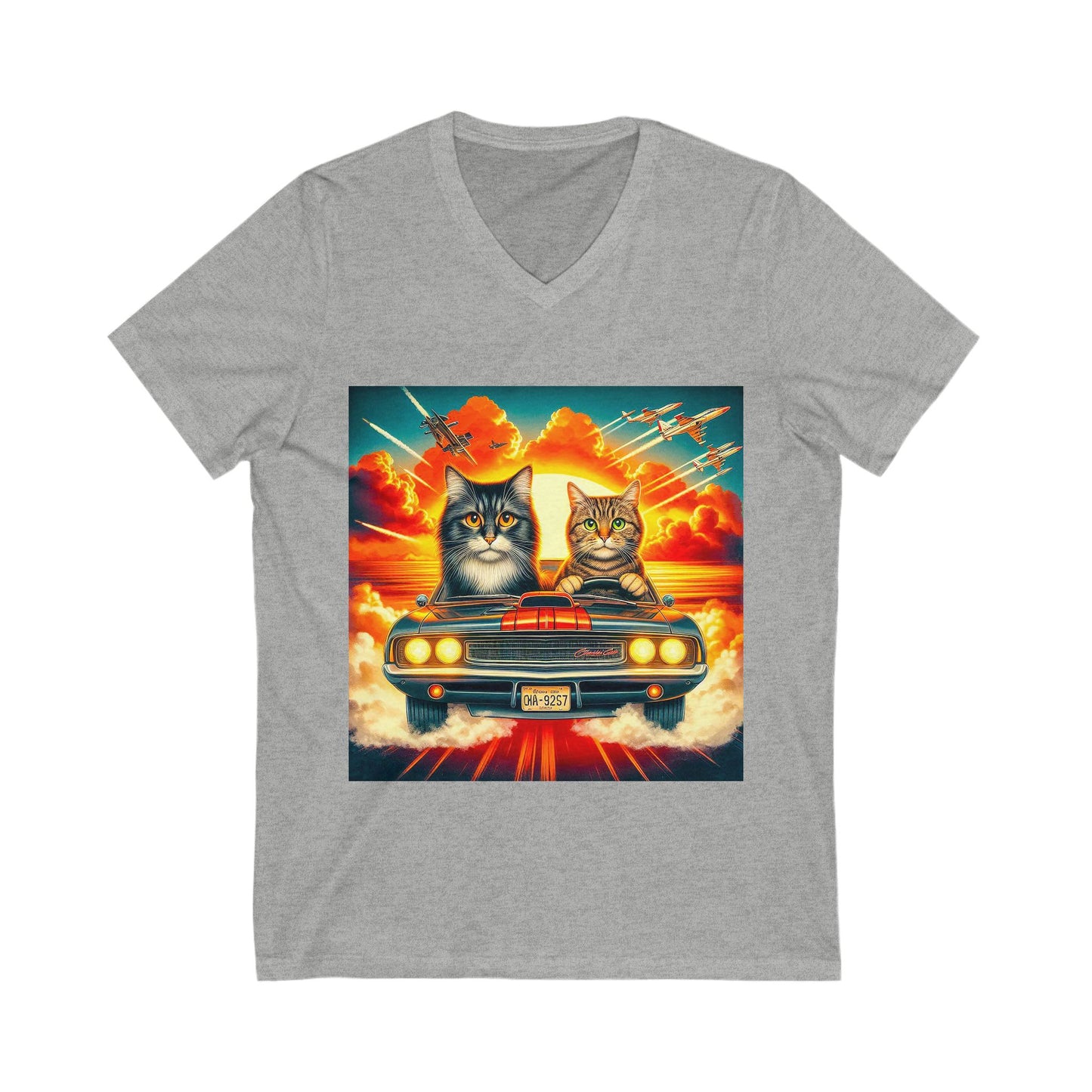 Wacky Domestic Cat Unisex Jersey Short Sleeve V-Neck Tee