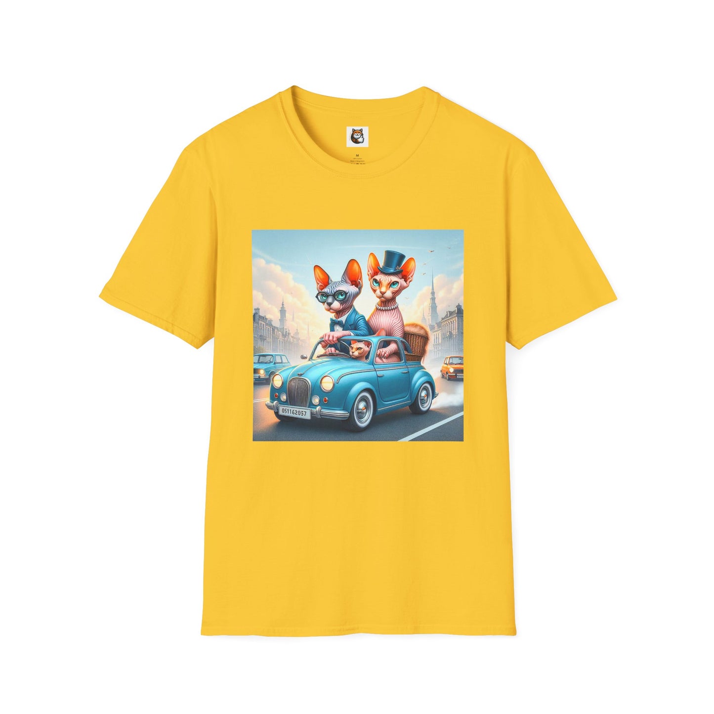 Wacky Sphynx Cat blue car